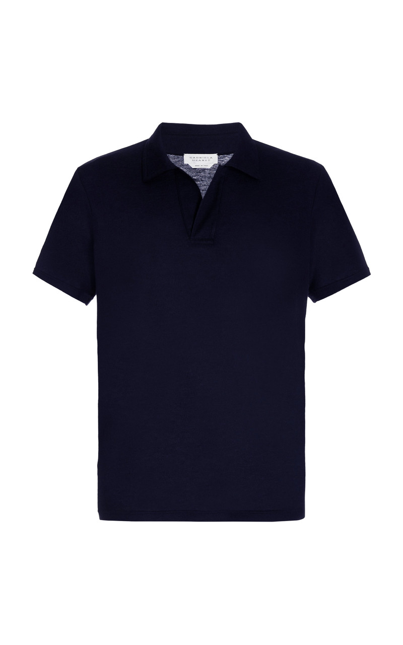 Jaime Short Sleeve Polo in Dark Navy Cotton - 1