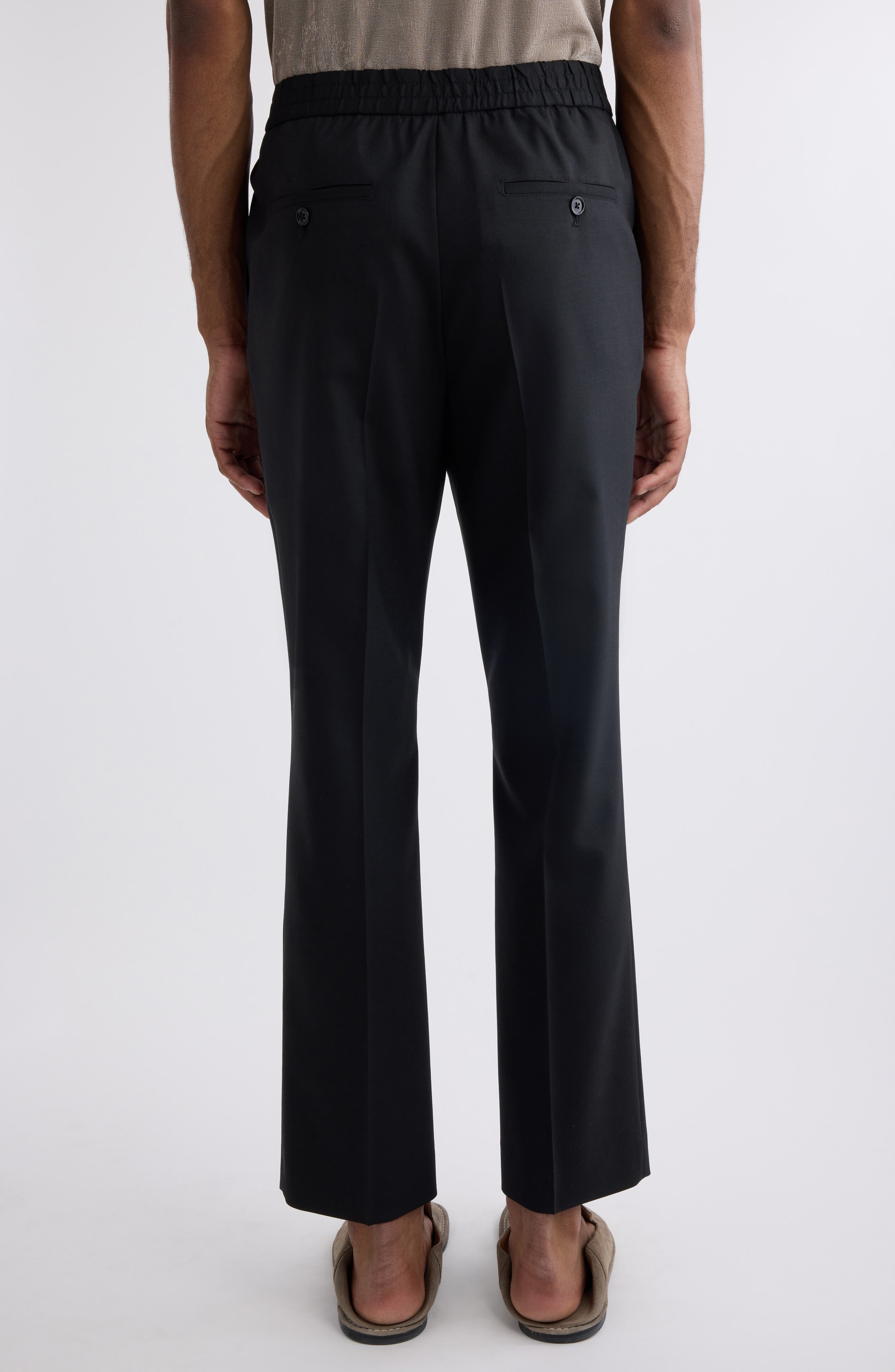 AMI PARIS Elastic Waist Virgin Wool Canvas Trousers in 001 Black/001 at Nordstrom - 3