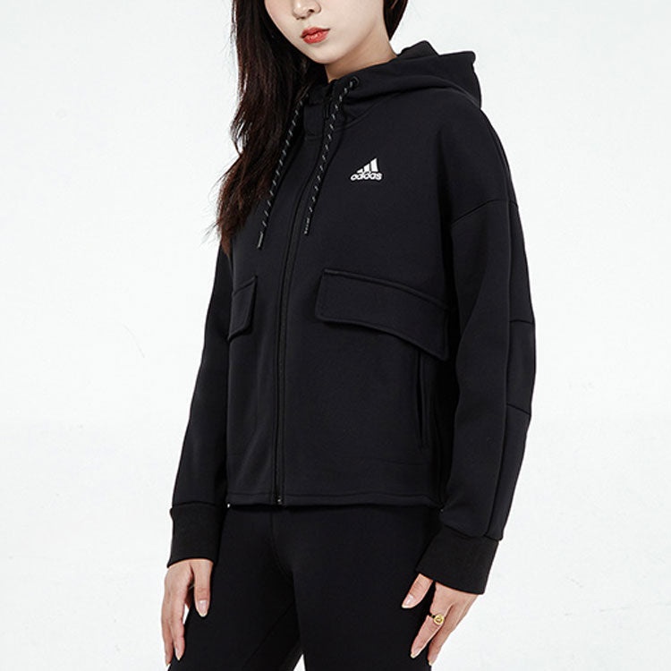 (WMNS) adidas Sports Running Training Knit Black Jacket H07375 - 4