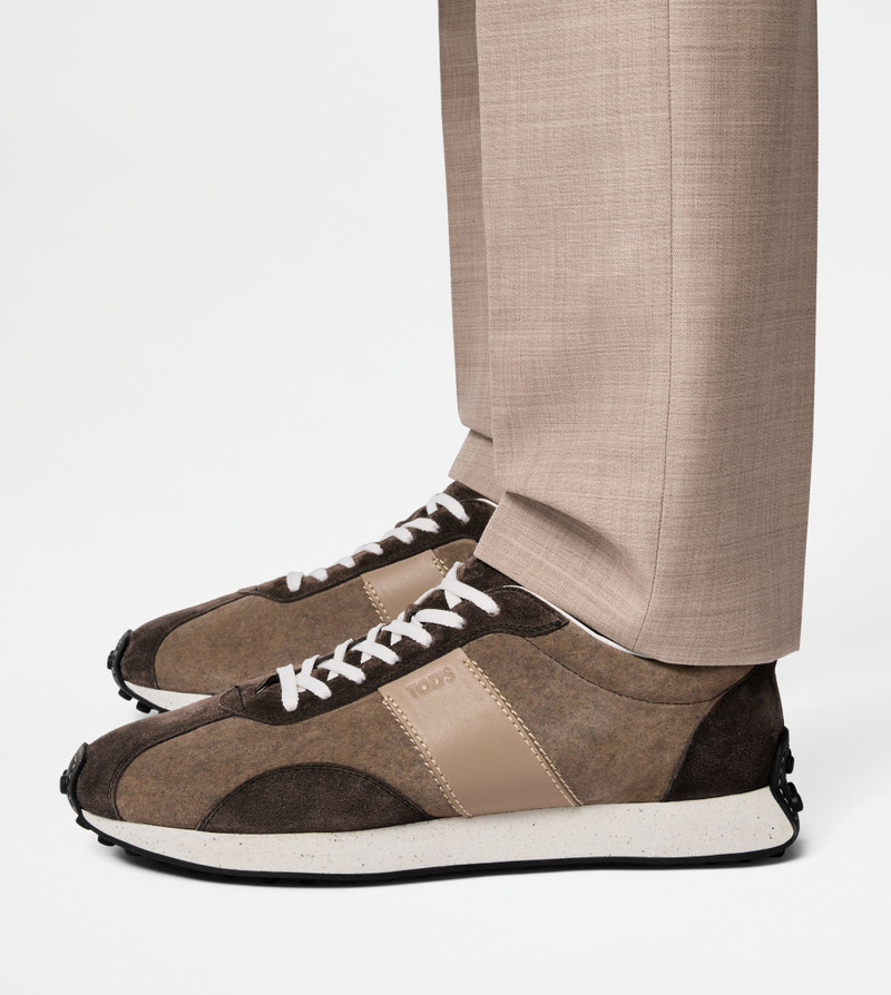 Tod's T VINTAGE SNEAKERS IN SUEDE AND TECHNICAL FABRIC - BROWN, BURGUNDY outlook