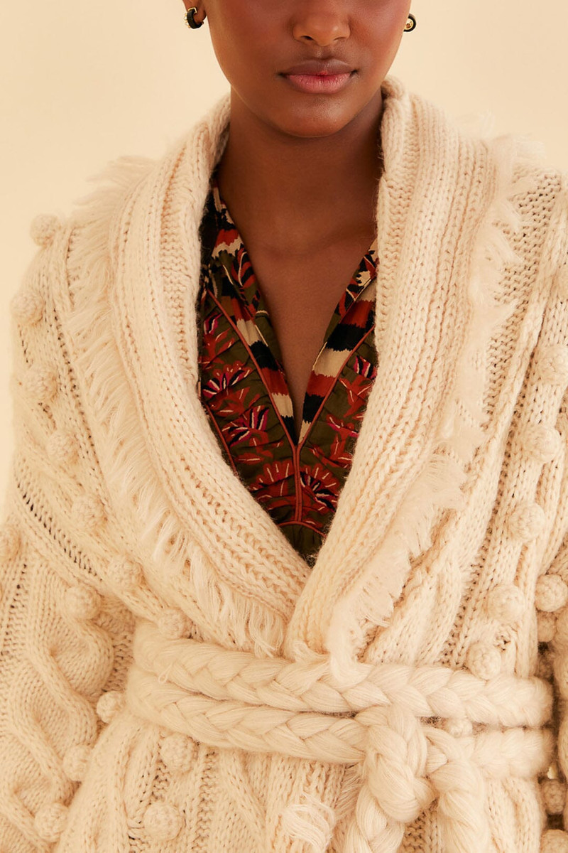 FARM RIO Khaki Braided Knit Cardigan outlook