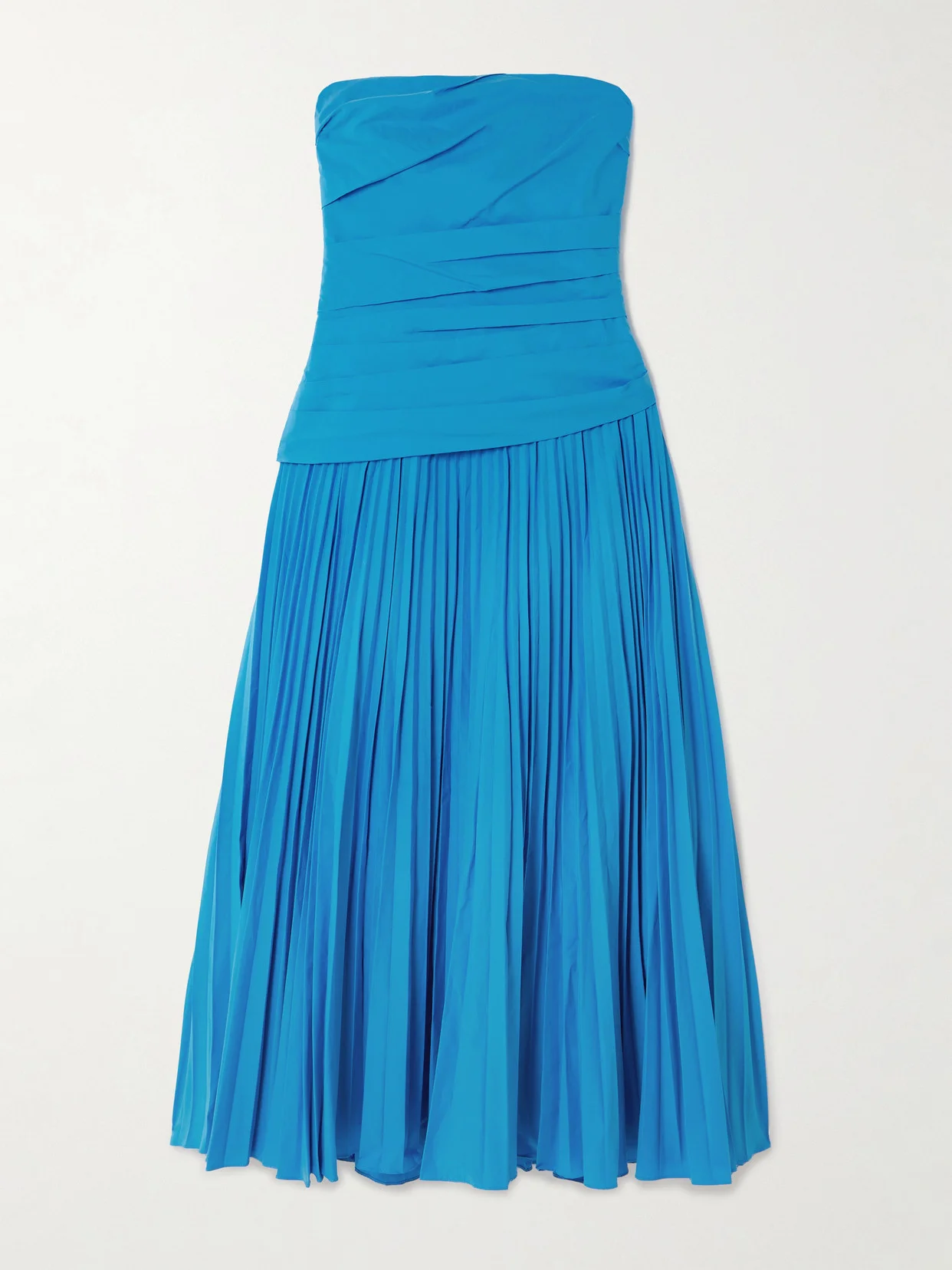 Arie Strapless Gathered Pleated Cotton-blend Poplin Midi Dress - 1