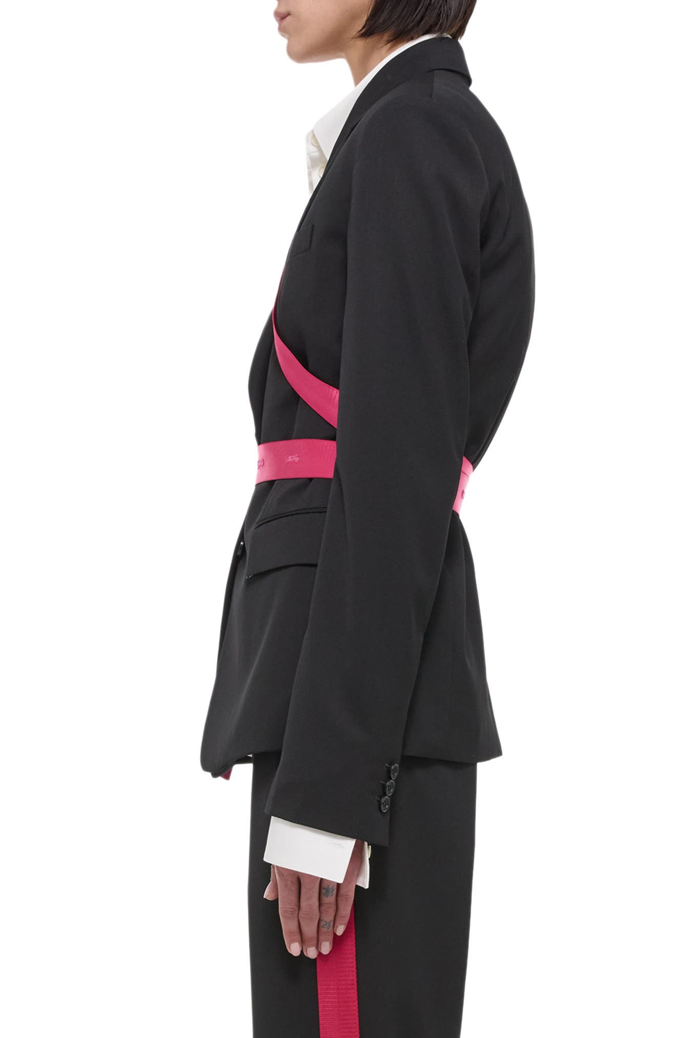 Helmut Lang Seat Belt Virgin Wool Blazer in Black/Fuschia at Nordstrom - 3