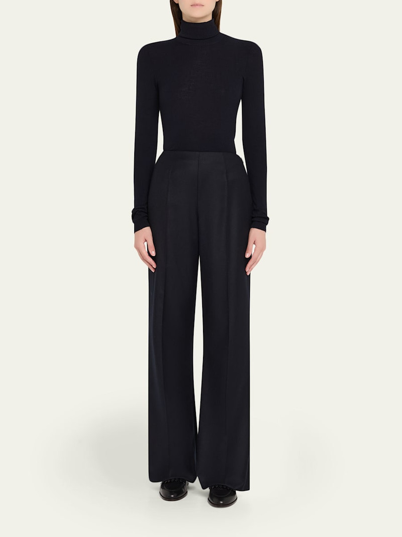 Loro Piana Timi Wool-Cashmere Flannel Wide-Leg Pants outlook