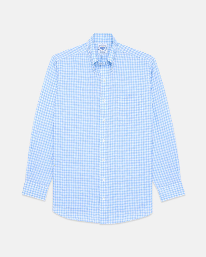 J. PRESS MADE-IN-USA THOMAS MASON LIGHT BLUE GINGHAM LINEN SHIRT outlook
