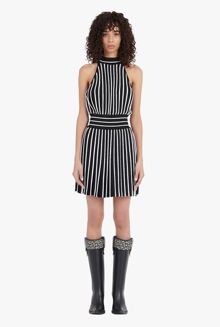 Short black and white striped jersey dress - 4