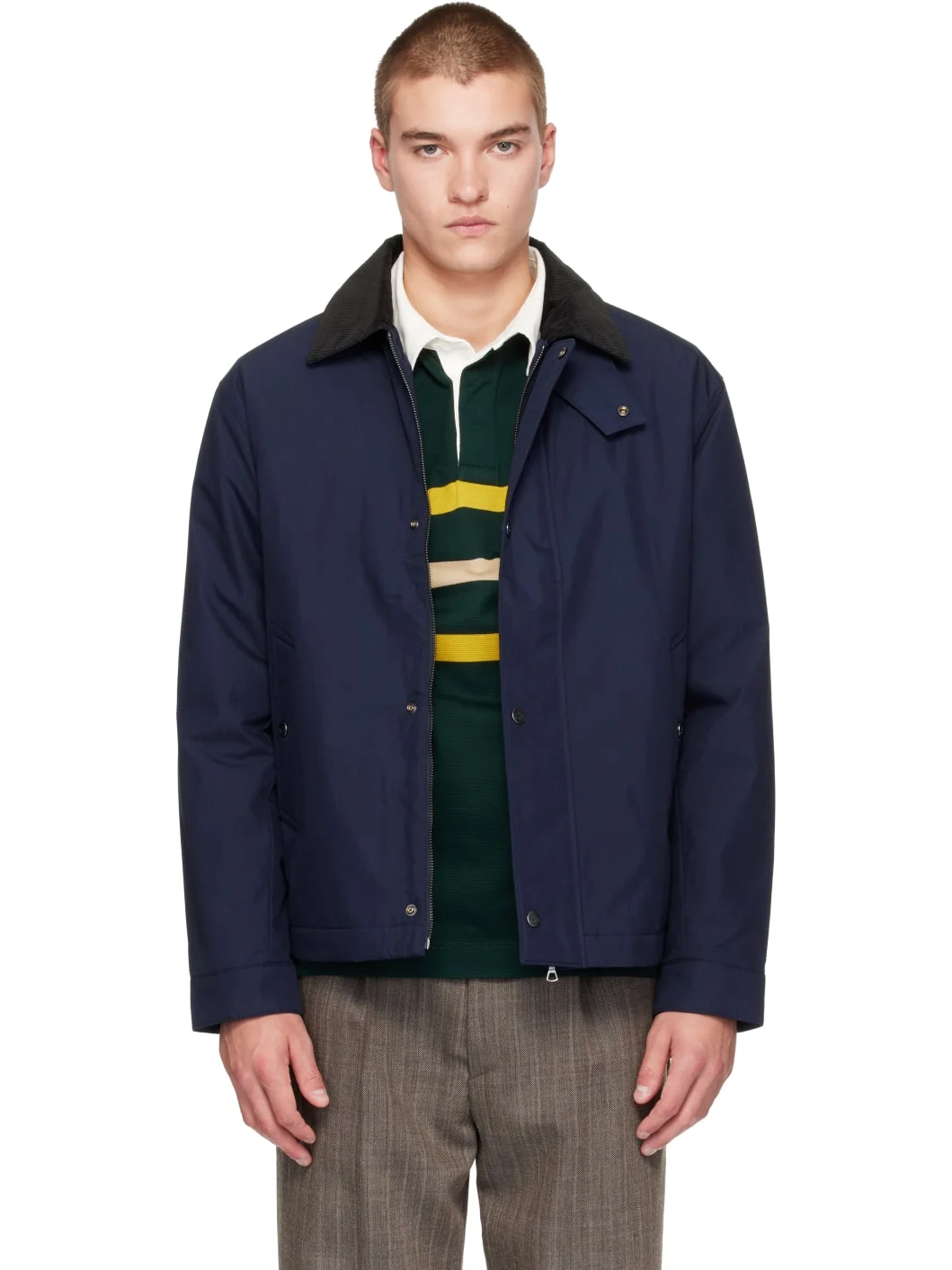 Navy Cotton Corduroy Collar Jacket - 1