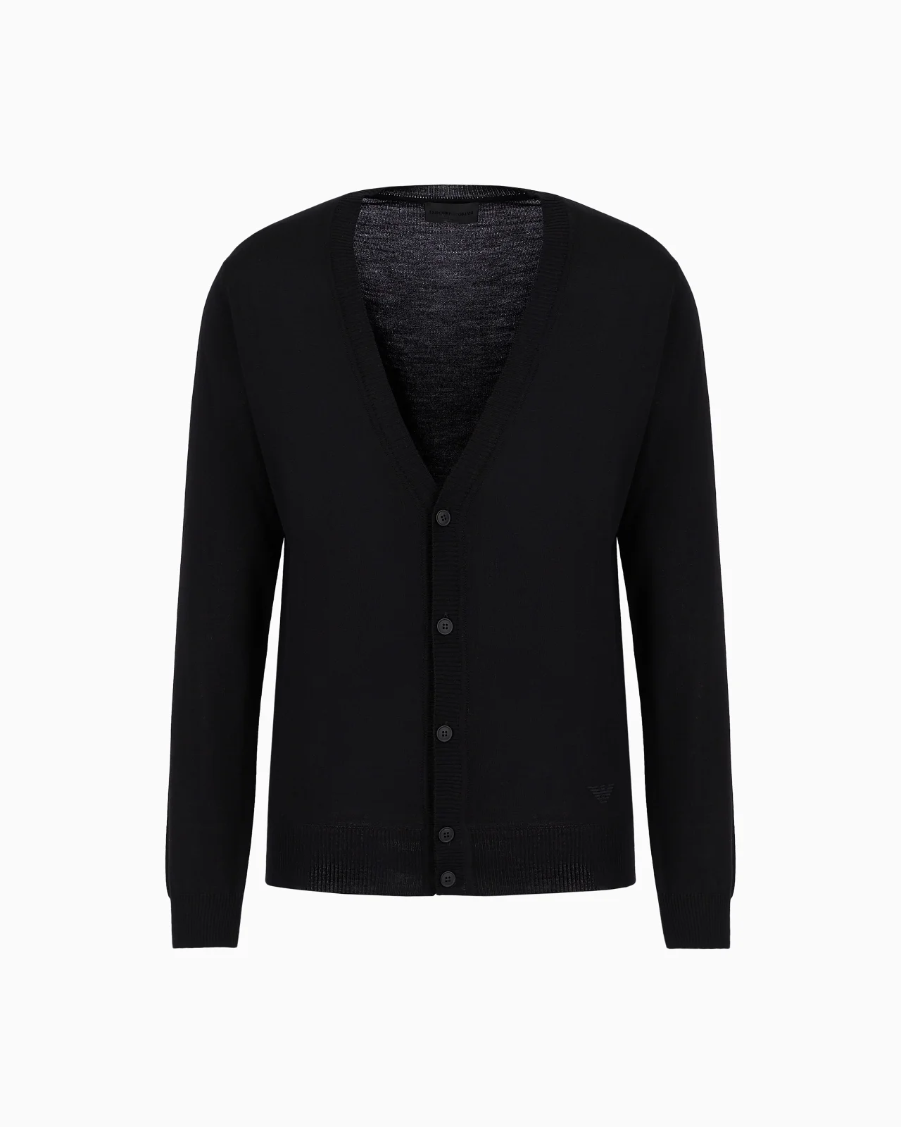 Plain-knit, virgin-wool V-neck cardigan - 1