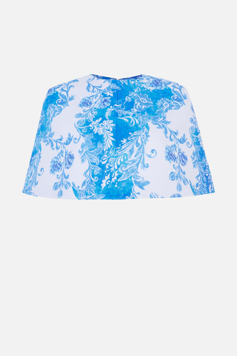 Virginie Cape In Blue Floral Damask Taffeta Faille 1