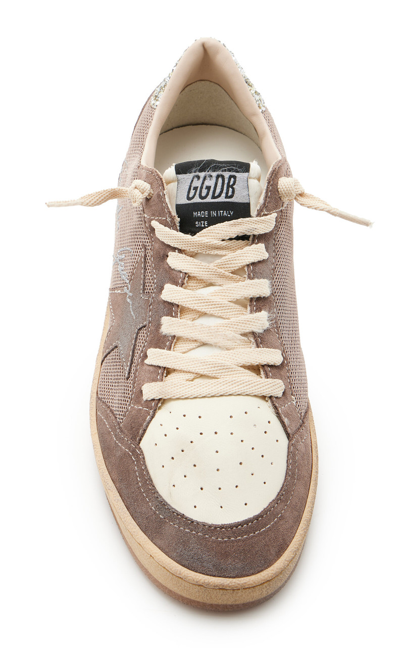 Ballstar Glittered Leather-Trimmed Mesh Sneakers brown 3