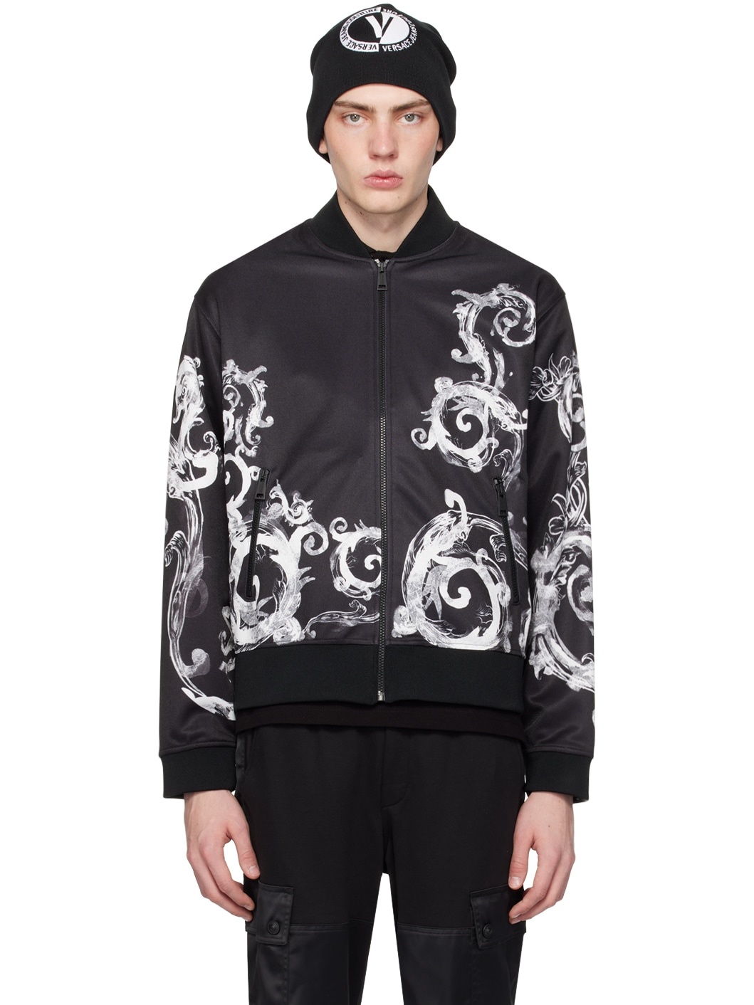 Black Watercolor Couture Bomber Jacket - 1
