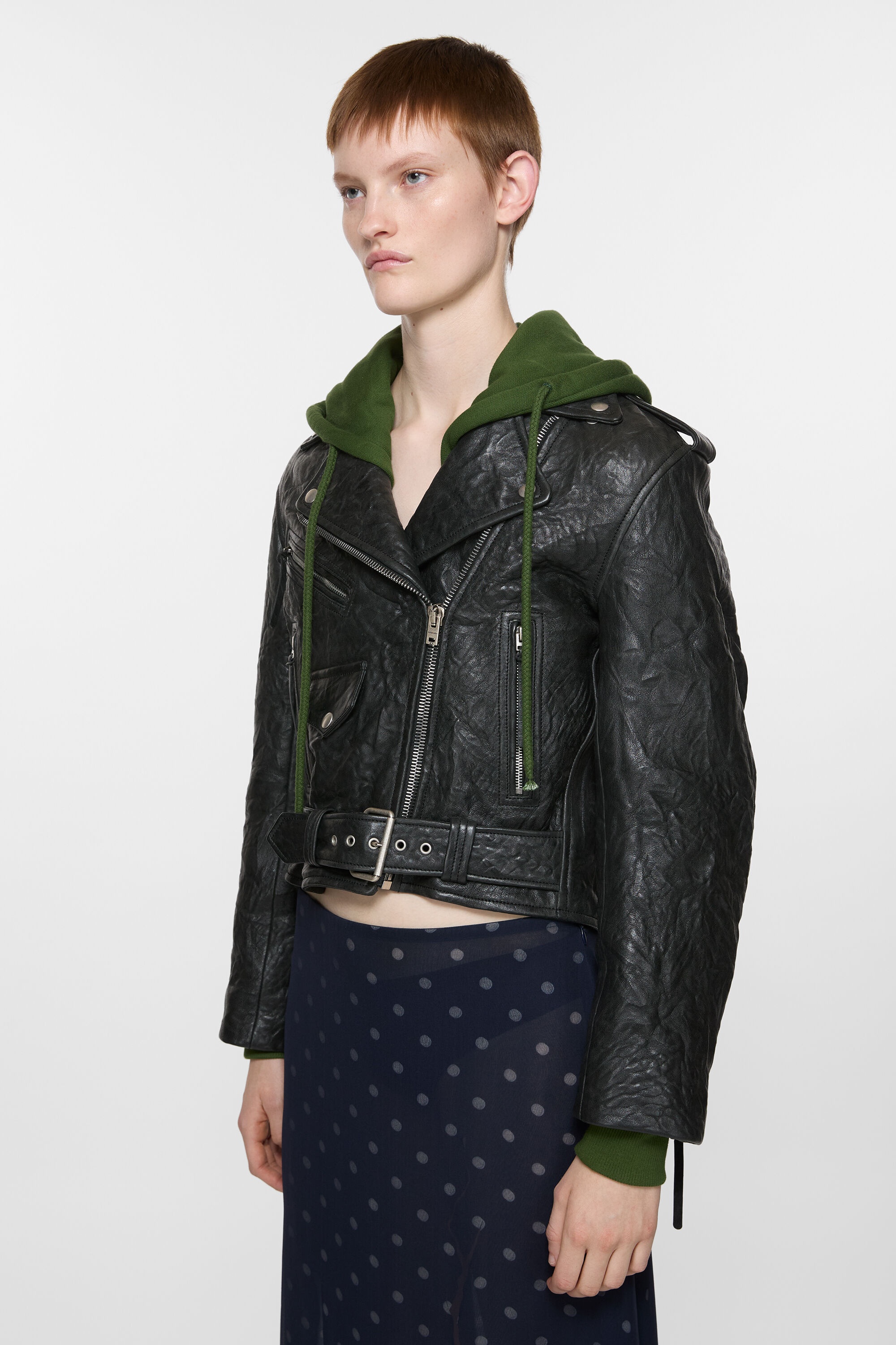 Layered leather jacket - Black - 3