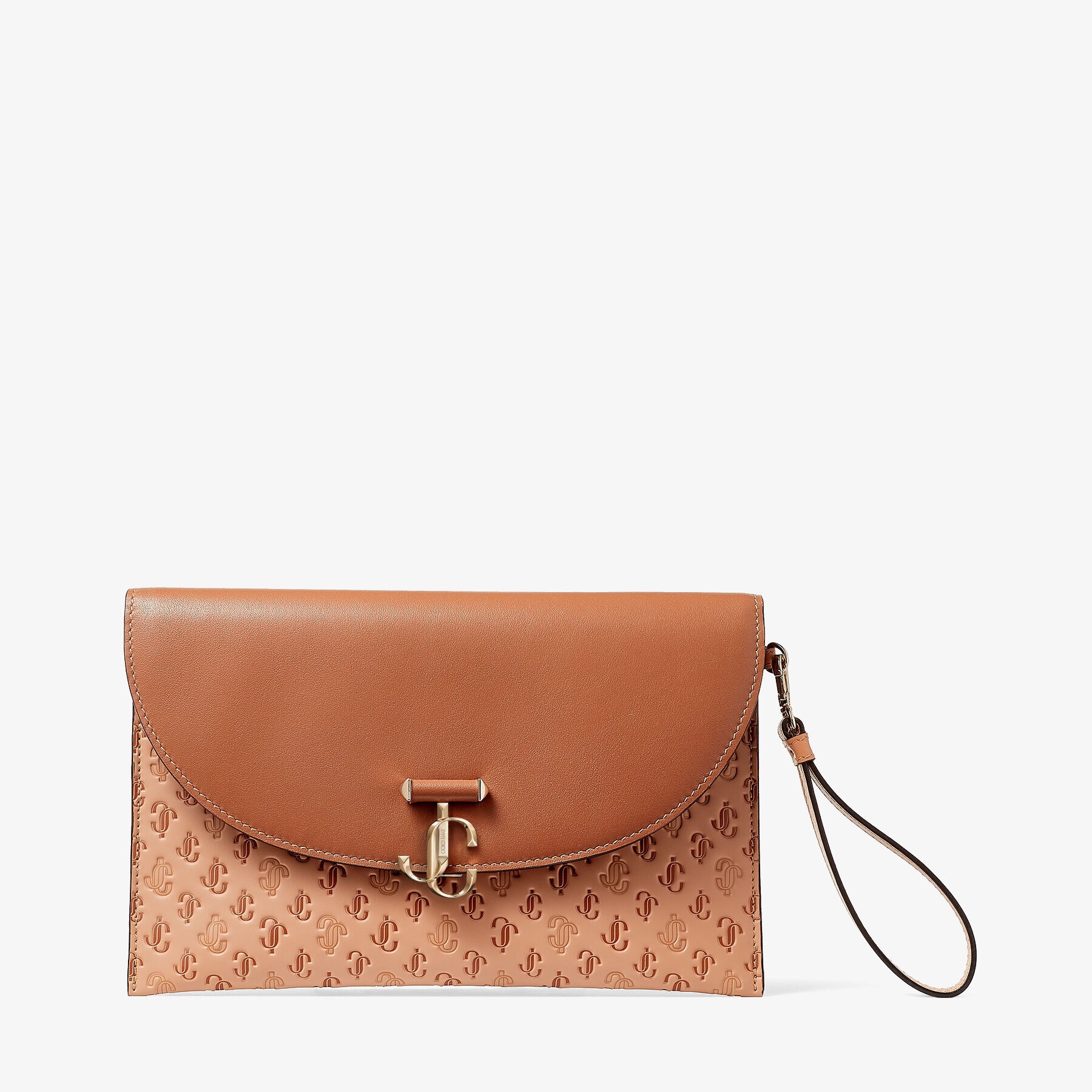 JC Envelope Pouch
Caramel JC Monogrammed Leather Pouch with Light Gold JC Monogram - 1
