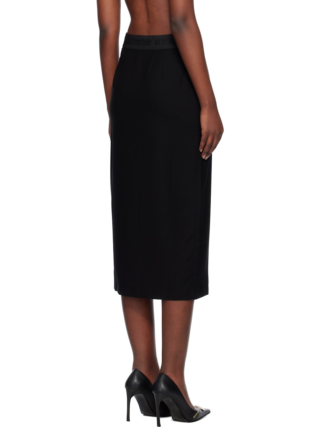 Black Logo Pencil Midi Skirt - 3