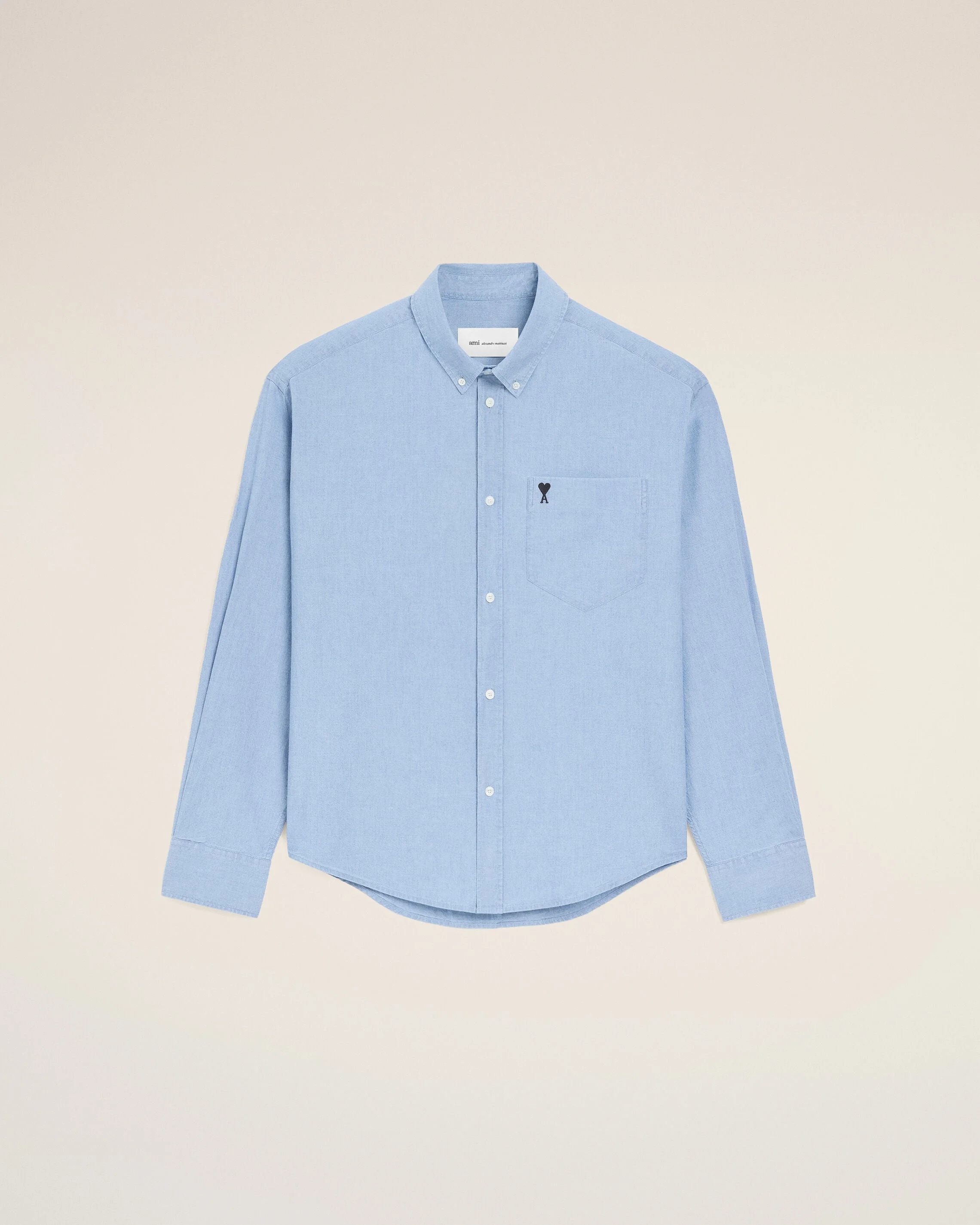 BLUE COTTON BOXY EMBROIDERED AMI DE COEUR SHIRT - 1
