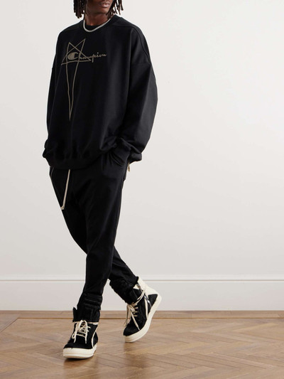 Rick Owens + Champion Prisoner Tapered Logo-Embroidered Cotton-Jersey Sweatpants outlook