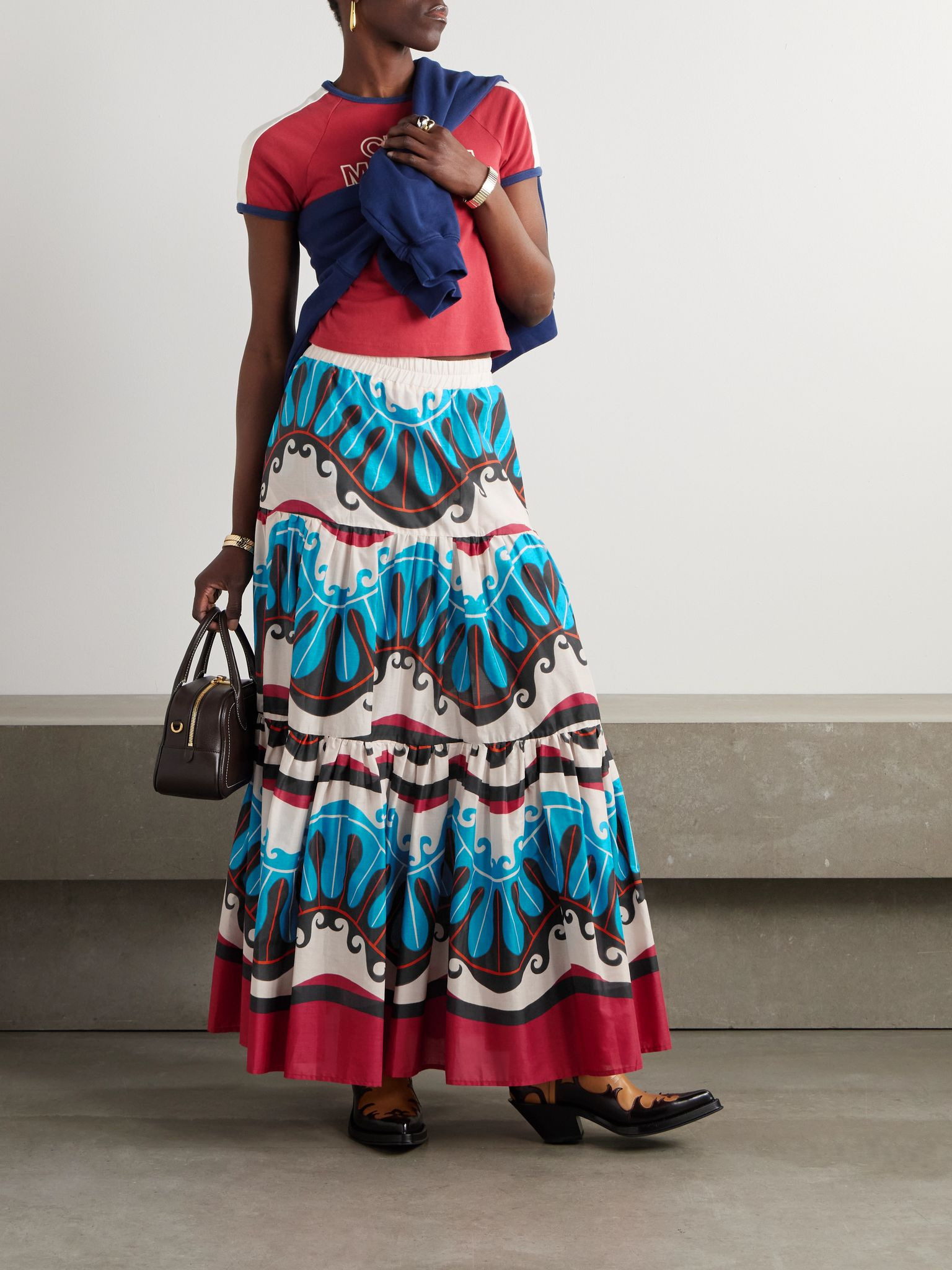 + MOTHER printed cotton maxi skirt Blue - 2