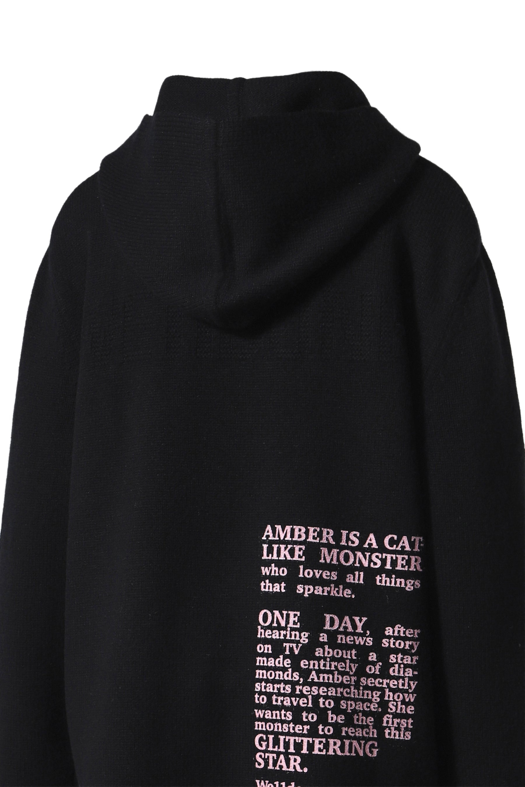 BLACK PRINTED KNIT HOODIE / BLK - 5