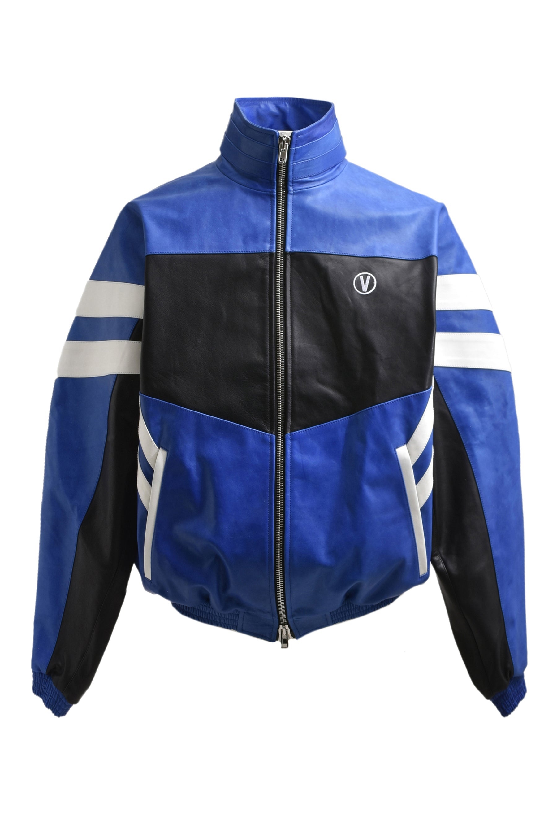 LEATHER TRACKSUIT JACKET / BLU BLK WHT - 1