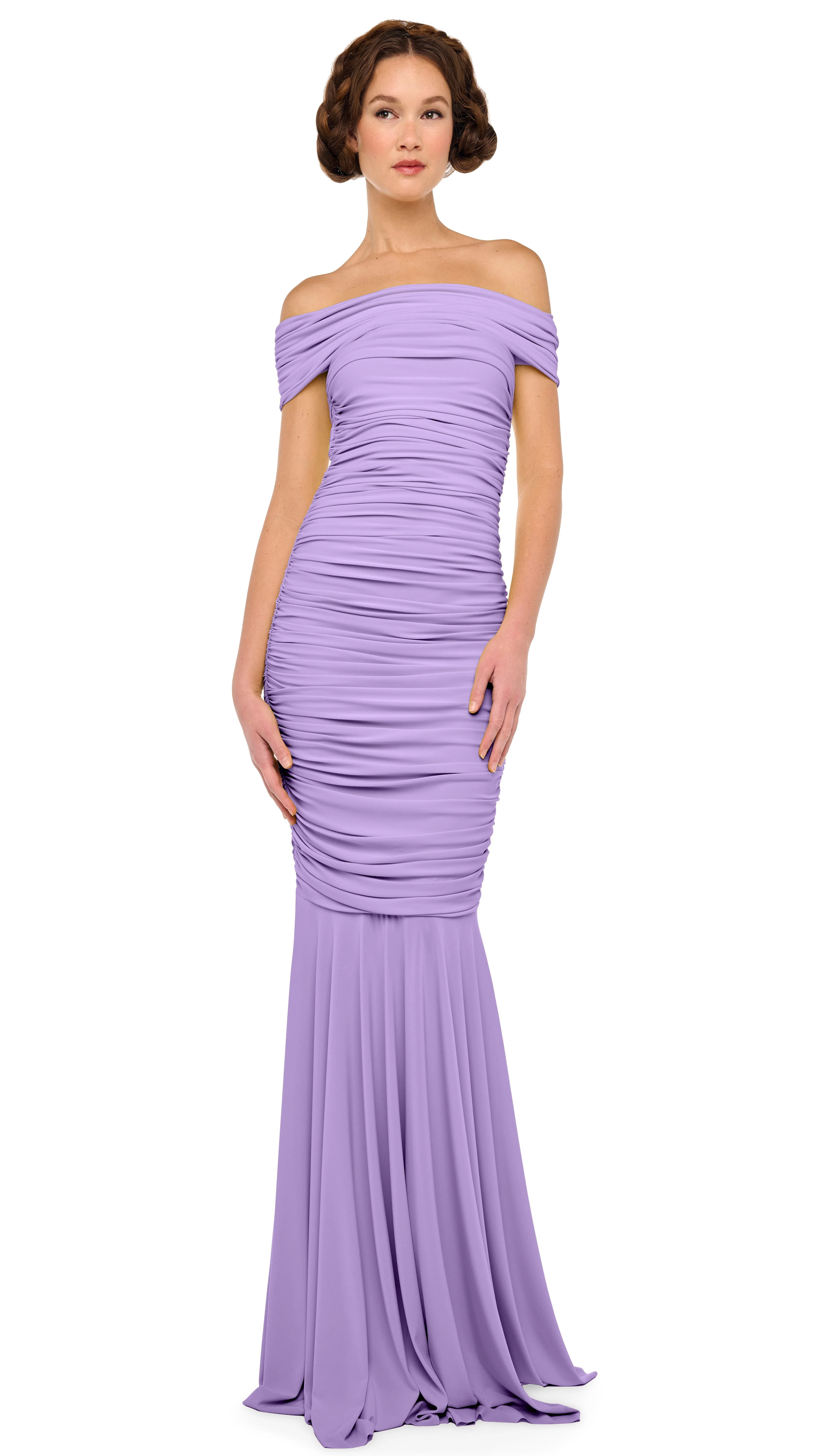SLEEVELESS COWL NECK SIDE SHIRRED FISHTAIL GOWN - 1