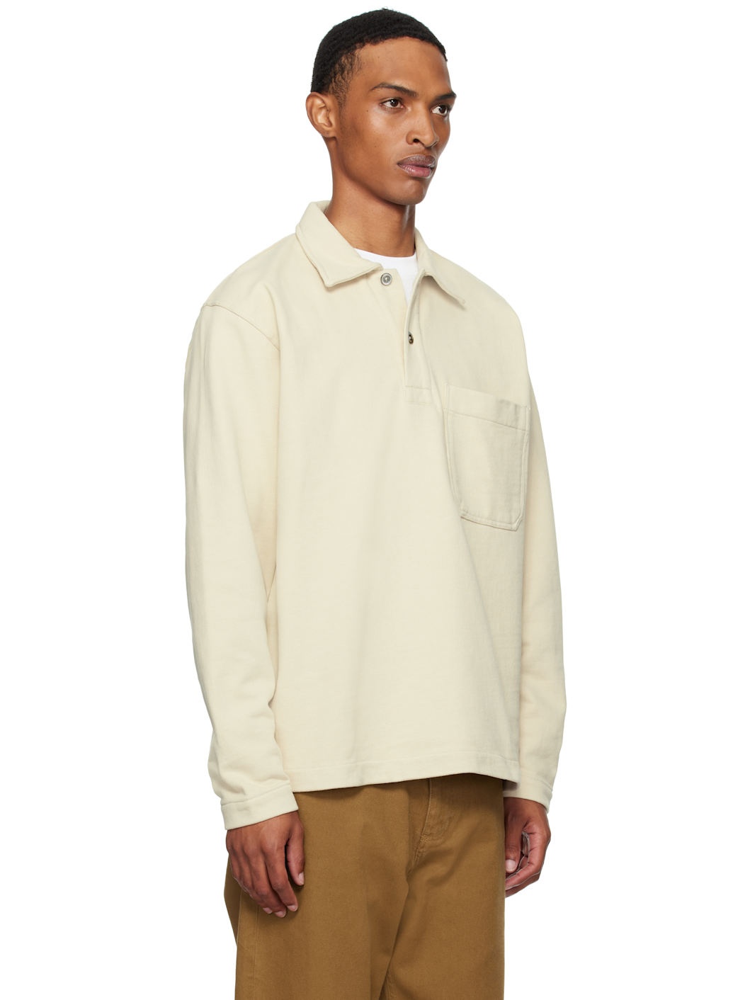 Beige Fraser Relaxed Organic Loopback LS Polo - 2