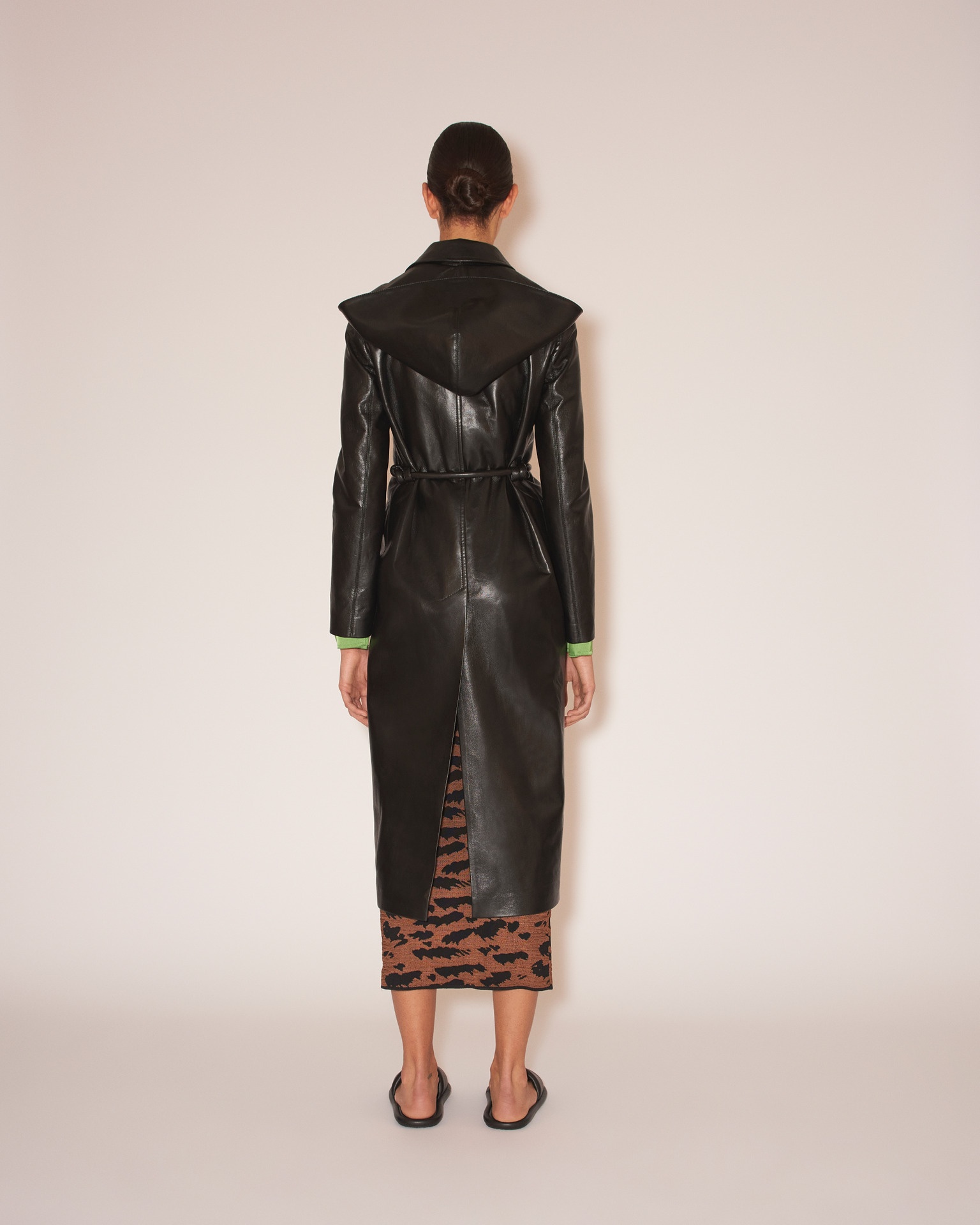 KENNA - Regenerated leather hooded coat - Black - 5