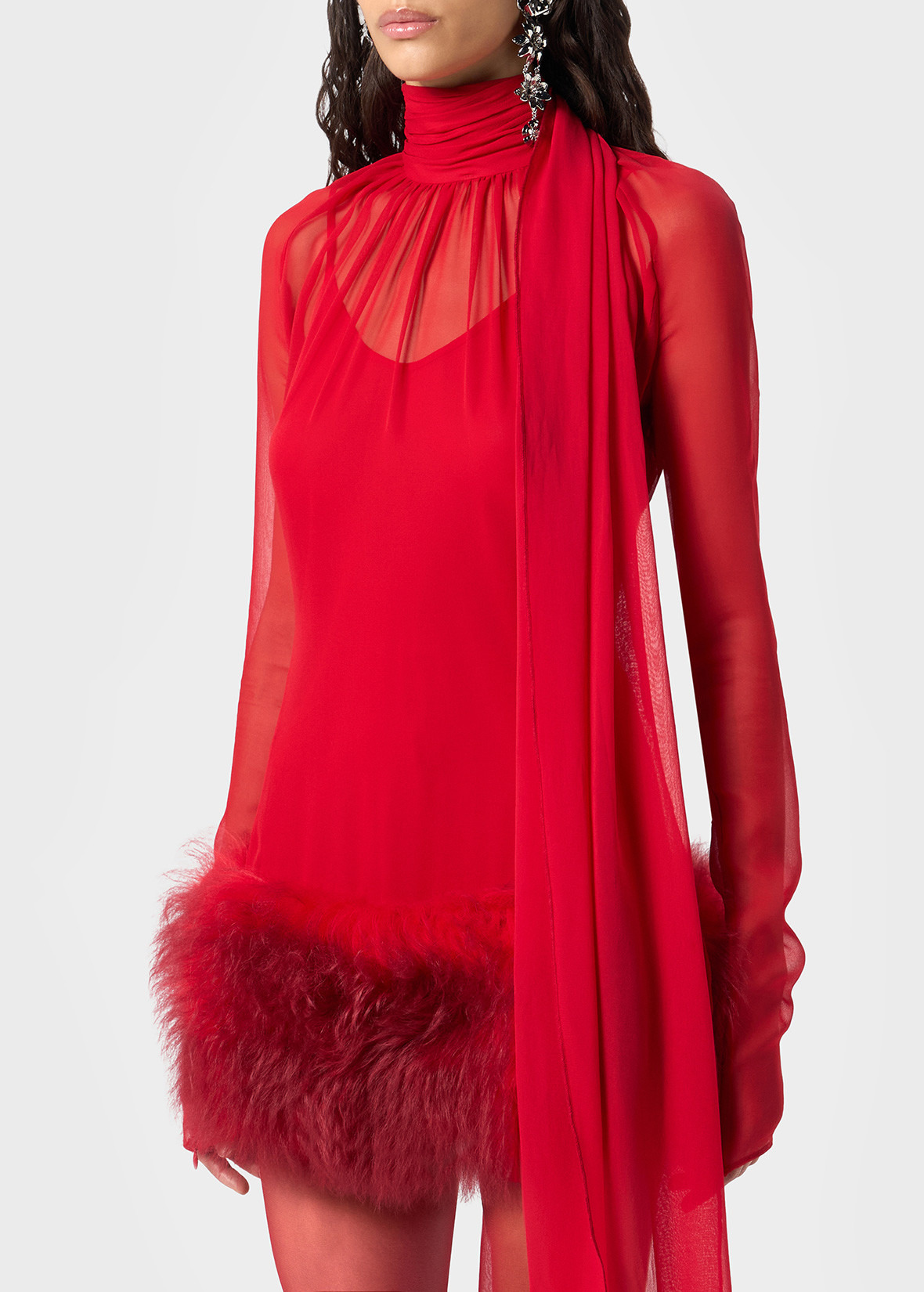 SILK GEORGETTE DRESS WITH FUR - 5