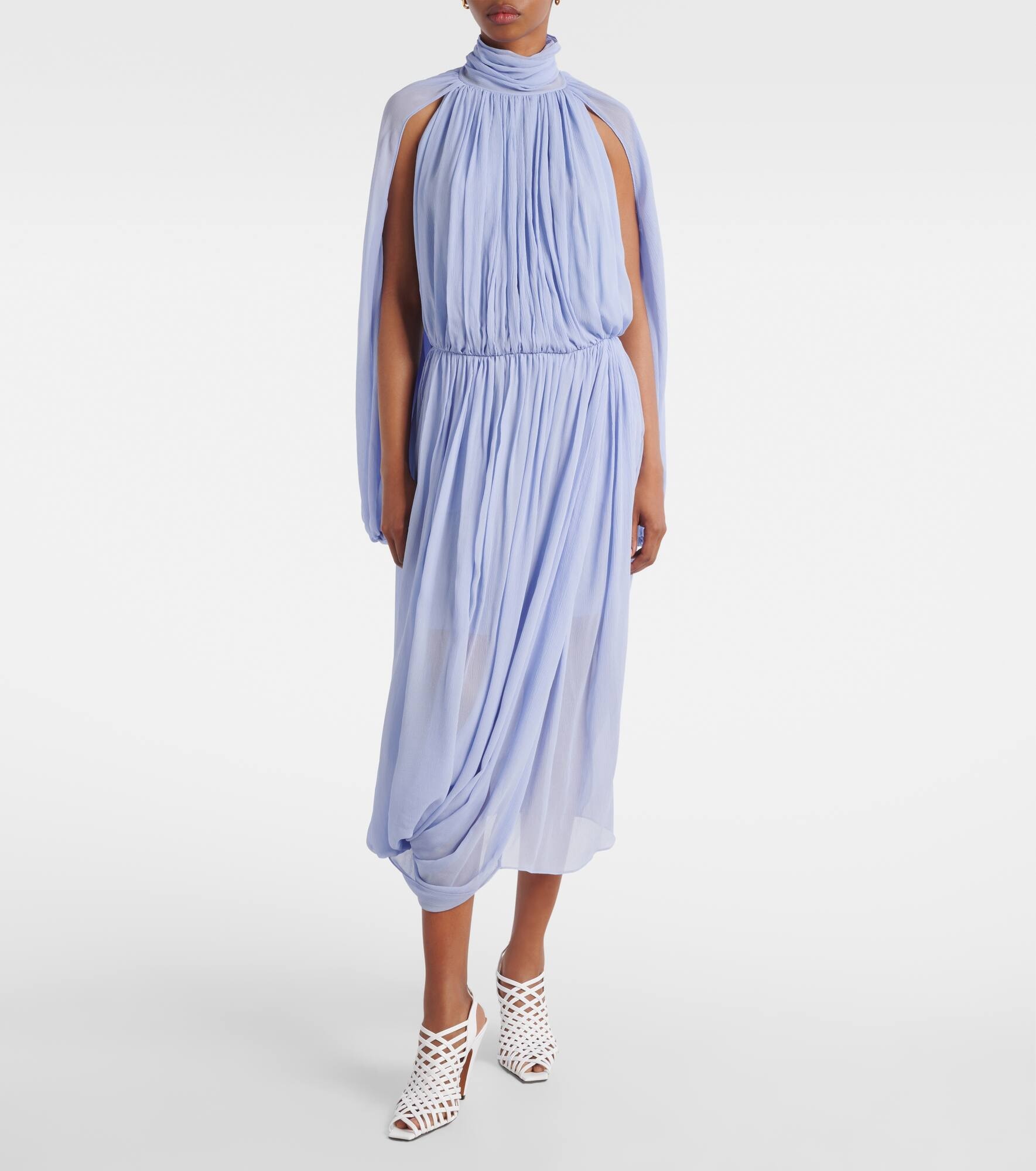 Gathered silk crepon midi dress - 7