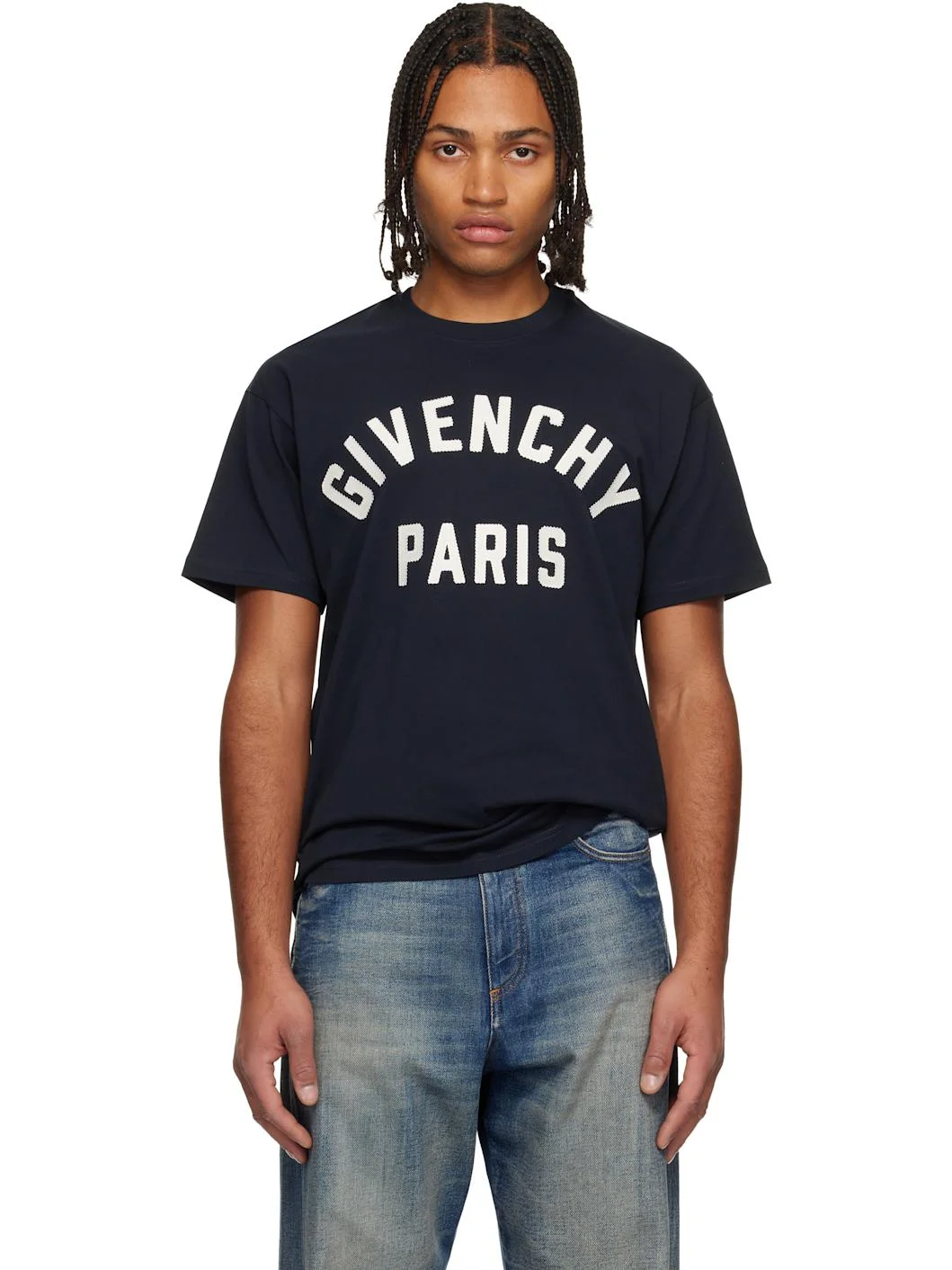 Navy 'Givenchy Paris' Embroidery T-shirt - 1