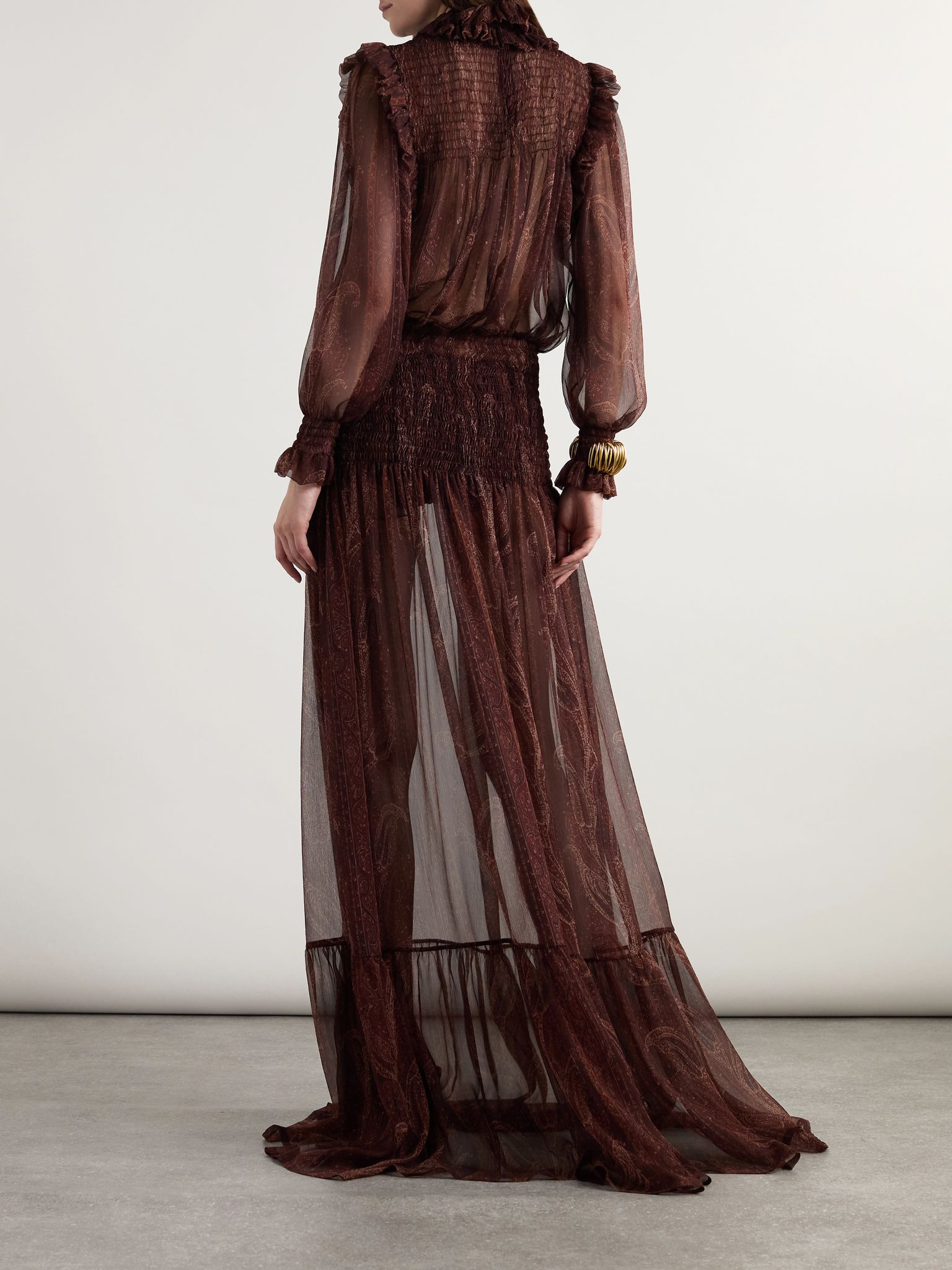 Shirred paisley-print silk-chiffon maxi dress Red - 3