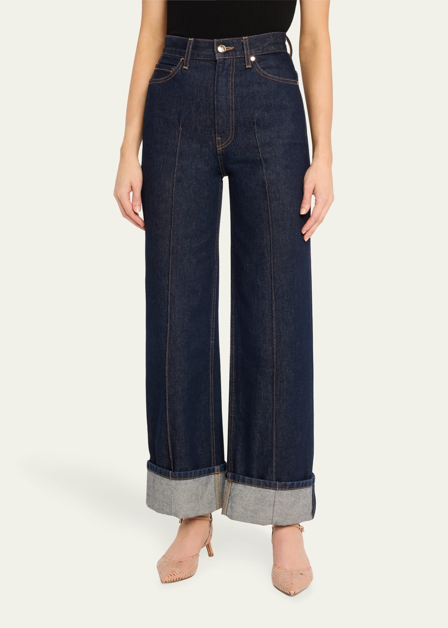The Genevieve Topstitched Wide-Leg Denim Jeans - 4