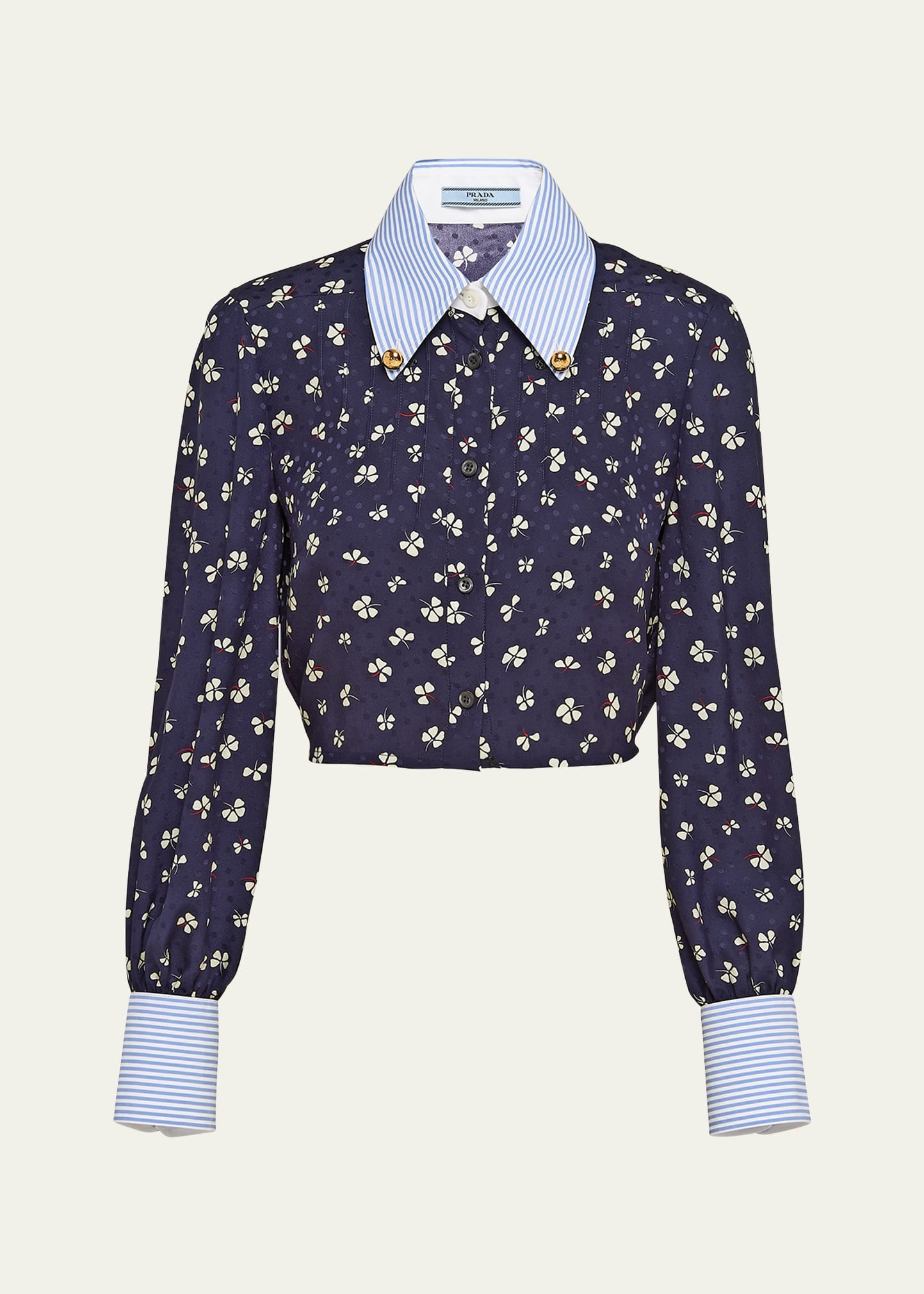 Mixed-Print Crop Button Down Silk Shirt - 1