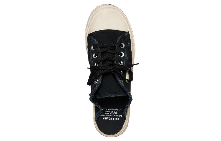 Balenciaga Paris Mules 'Black Destroyed Cotton and White Rubber' 693953W3RC31090 - 3