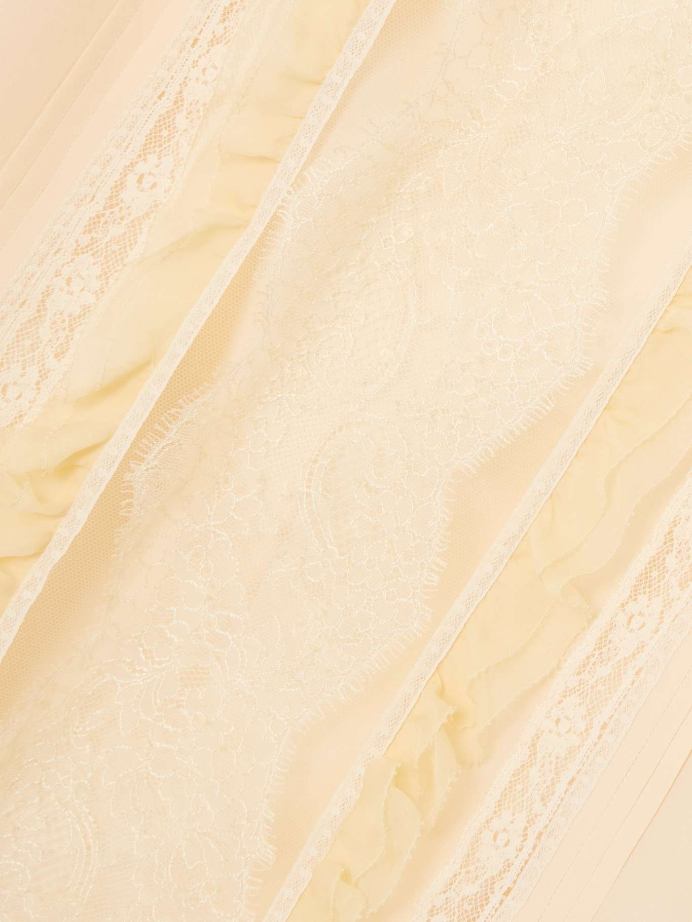 Ruffled pintucked lace-trimmed silk crepe de chine blouse Yellow - 5