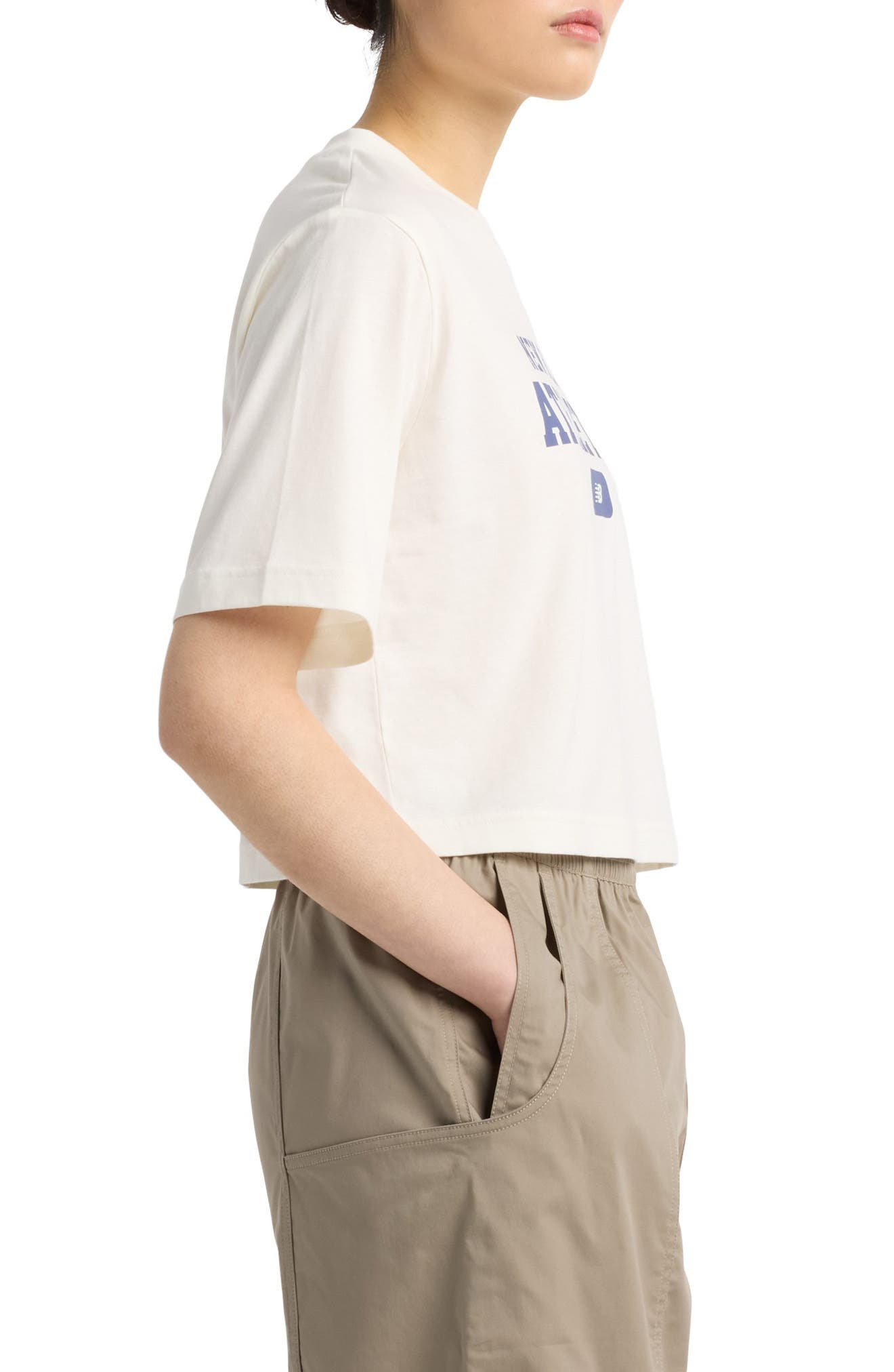 New Balance Heritage Relaxed Crop Logo Graphic T-Shirt in Sea Salt at Nordstrom - 3