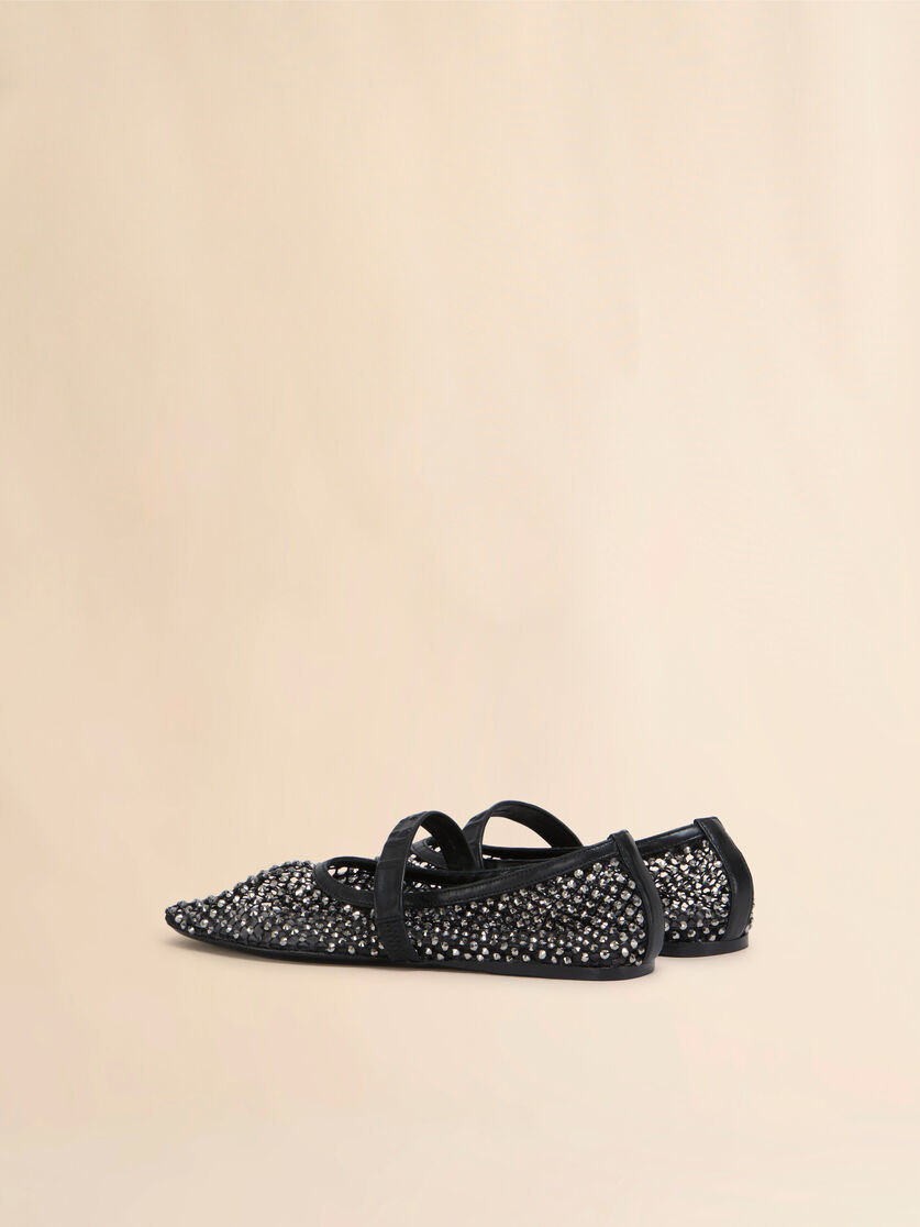 BLACK MESH MARY JANE BALLET FLAT WITH CRYSTALS - 3