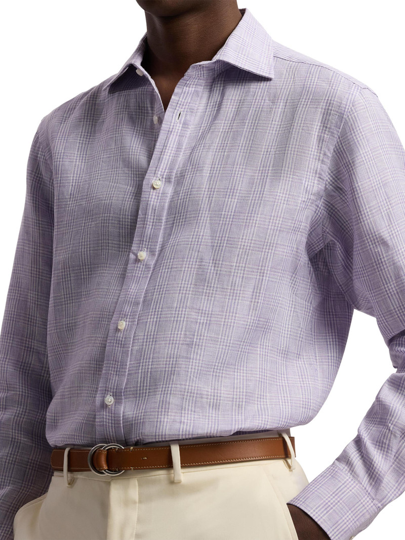 Men's Glen Check Linen Shirt - Lavender 8