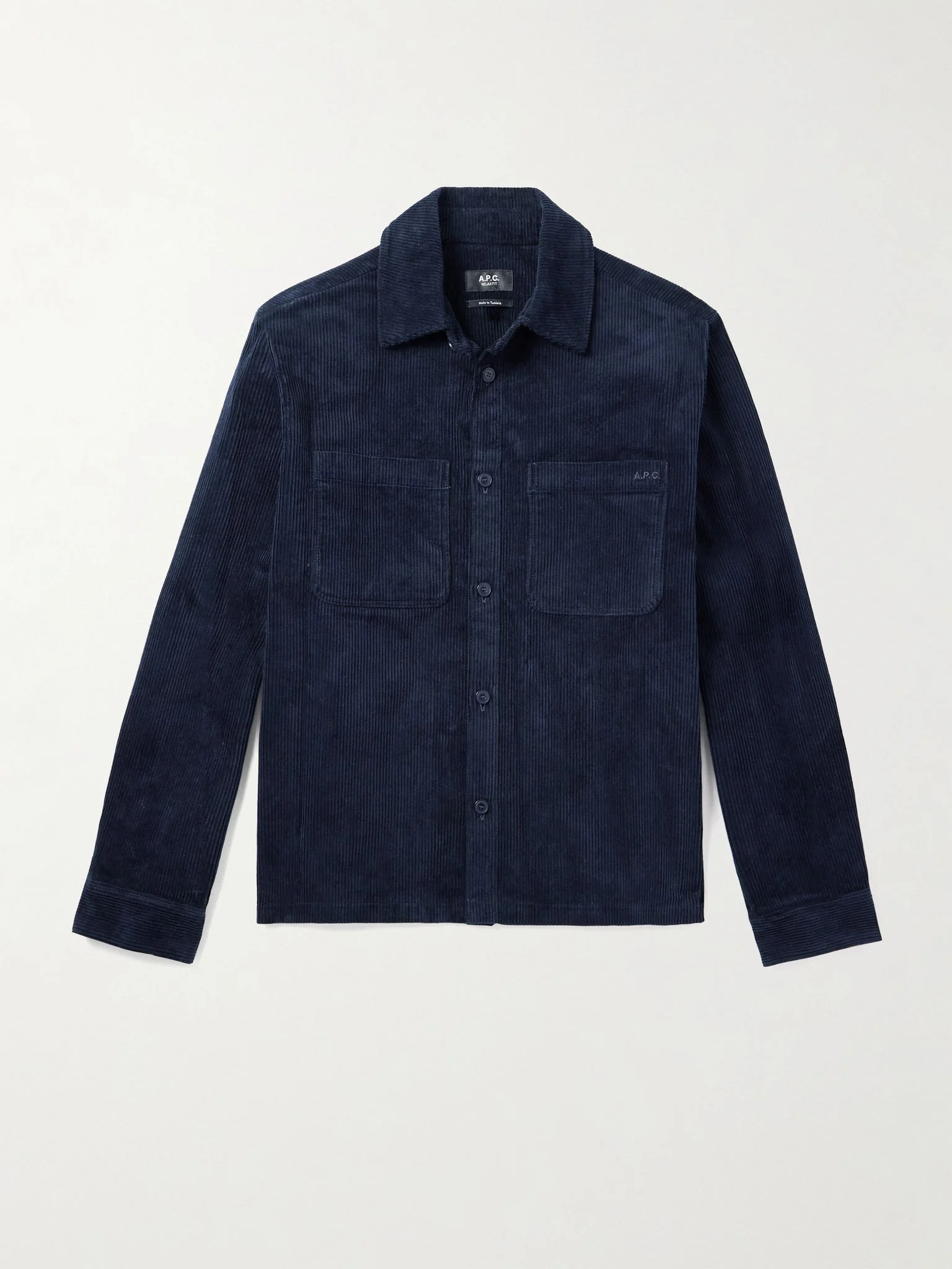 Leon Logo-Embroidered Cotton-Corduroy Overshirt Navy - 1