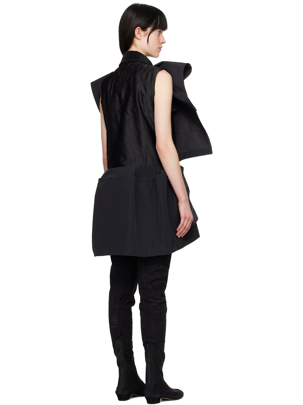 Black Grosgrain & Quilted Satin Minidress - 3
