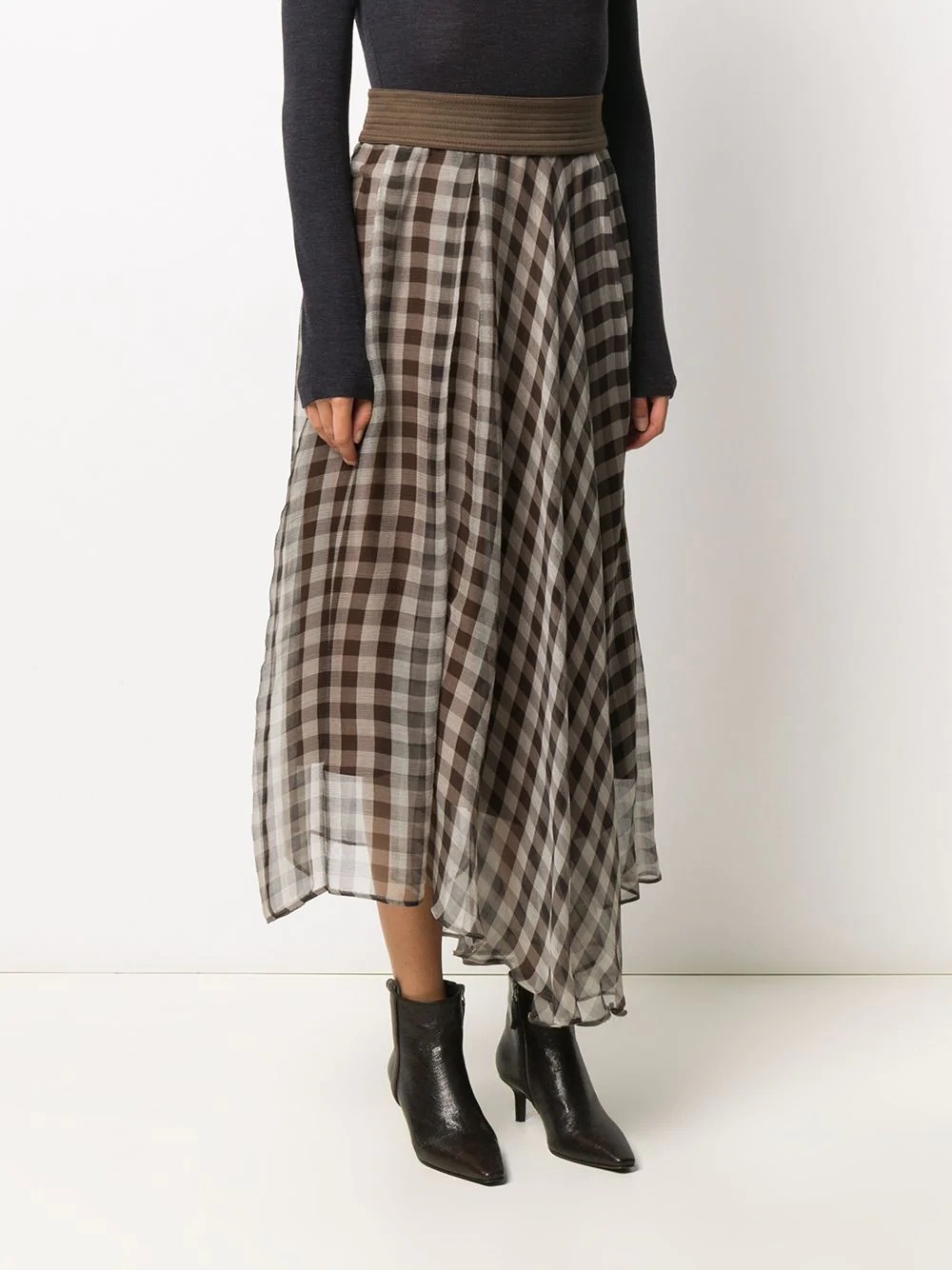 gingham print asymmetric skirt - 3