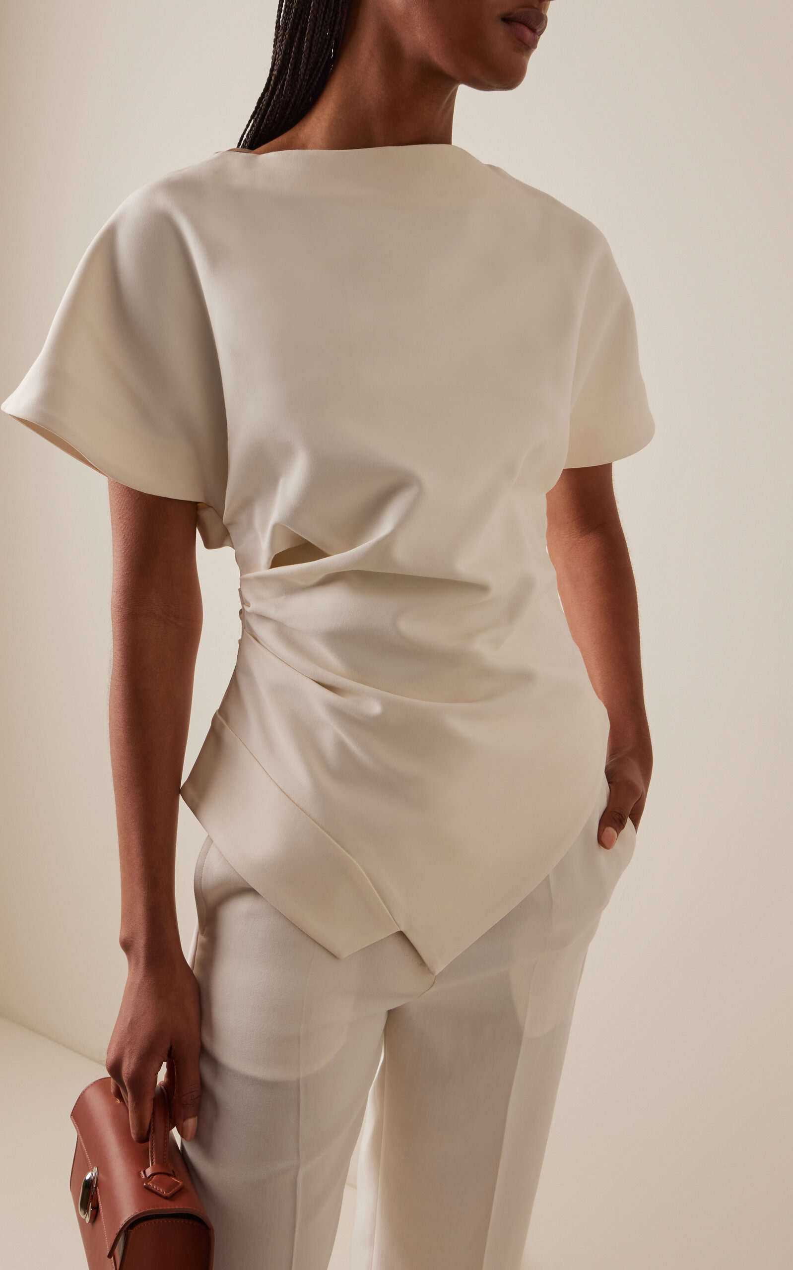 Draped Lapel Top white - 3