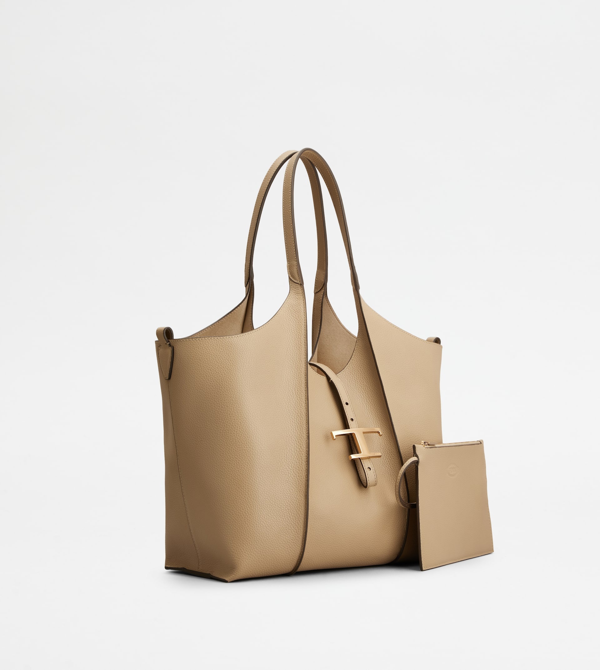T TIMELESS SHOPPING BAG IN LEATHER SMALL - BEIGE - 2