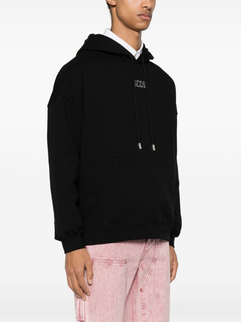 crystal-embellished-logo cotton hoodie - 3