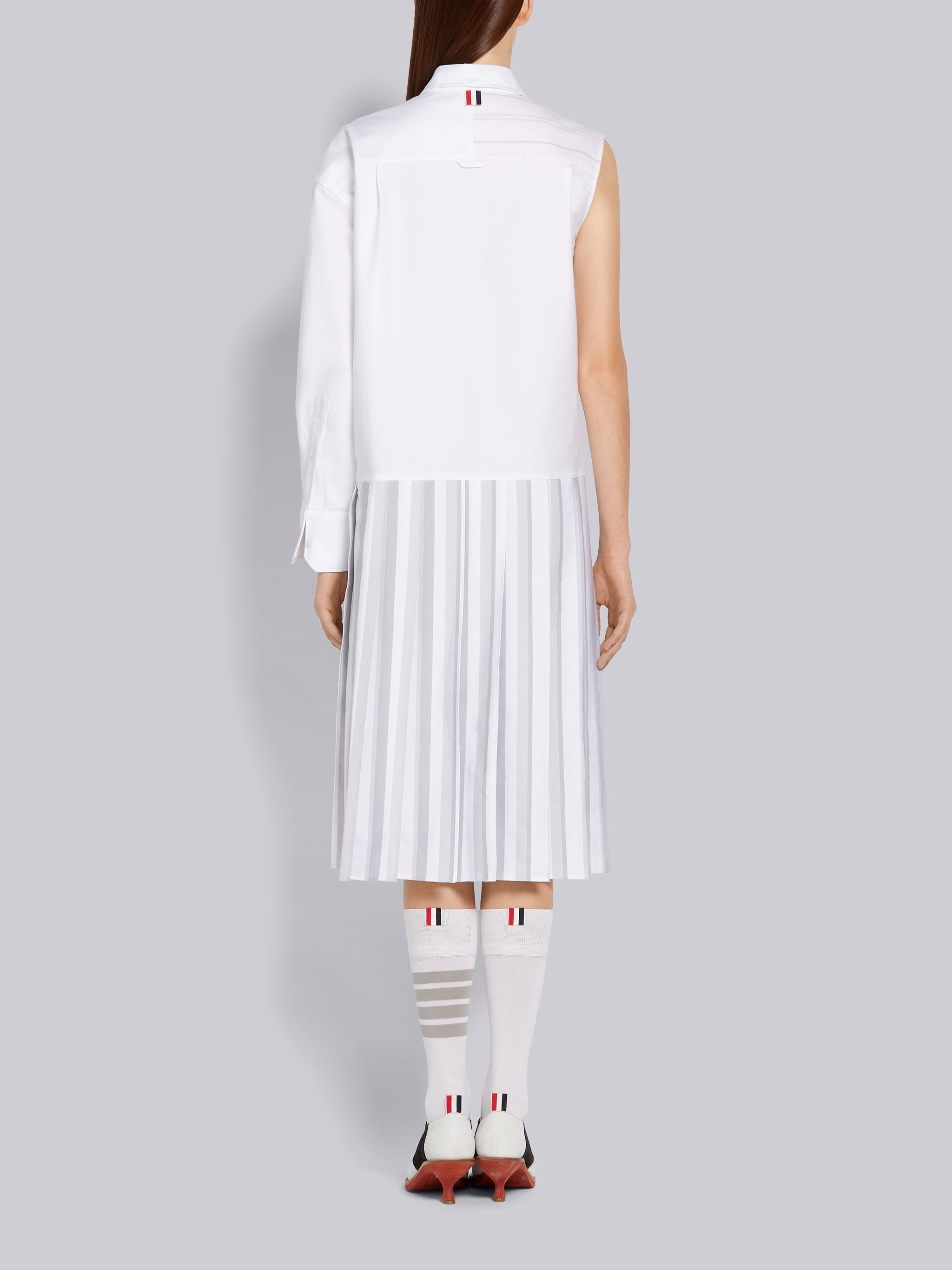 Medium Grey Alternating Wide Stripe Oxford 2-in-1 Pleated Bottom Circle Shirtdress - 3