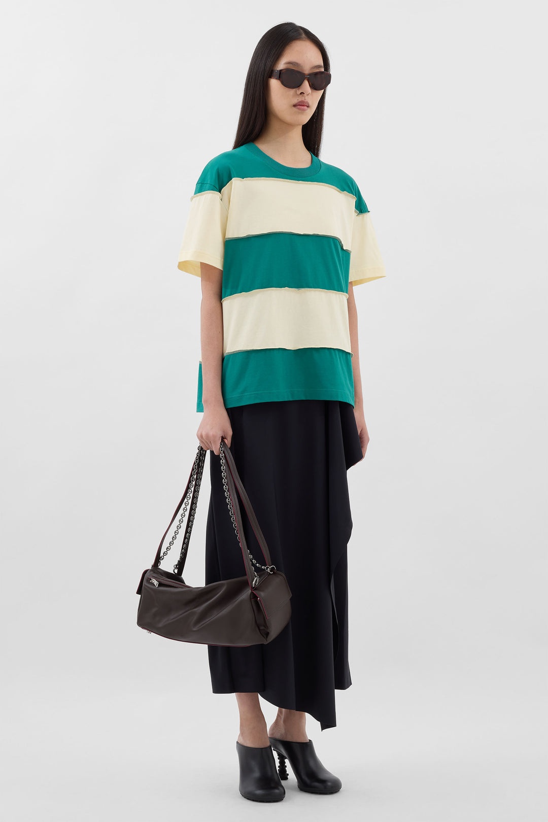 STRIPED T-SHIRT W/ CUTS / off white & green - 3