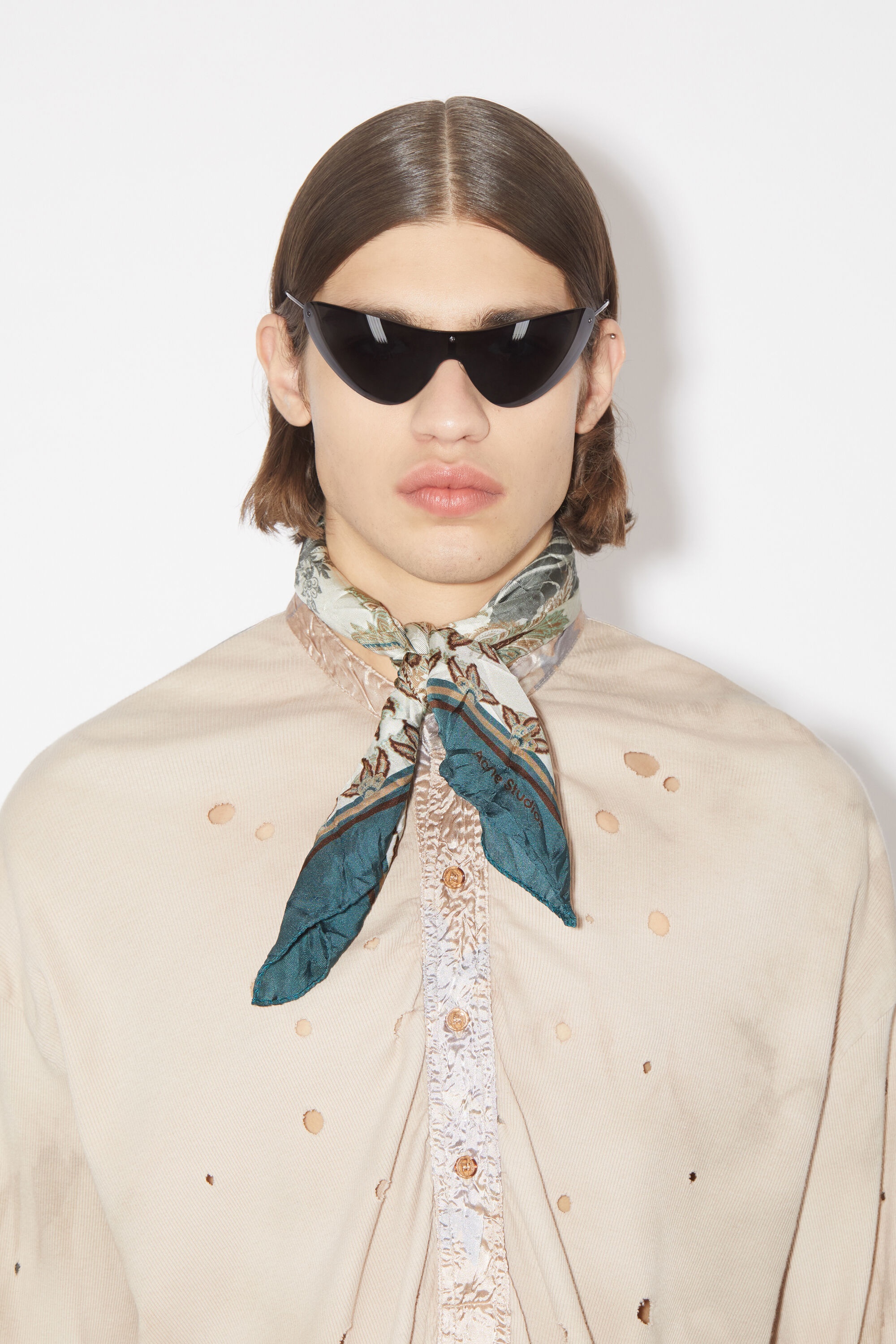 Printed silk scarf - Teal blue - 3