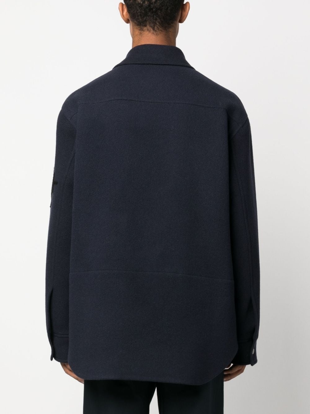 logo-jacquard virgin wool shirt jacket - 4