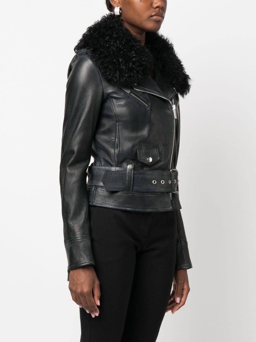 Blumarine Giacca shearling-trim Leather Jacket - Farfetch