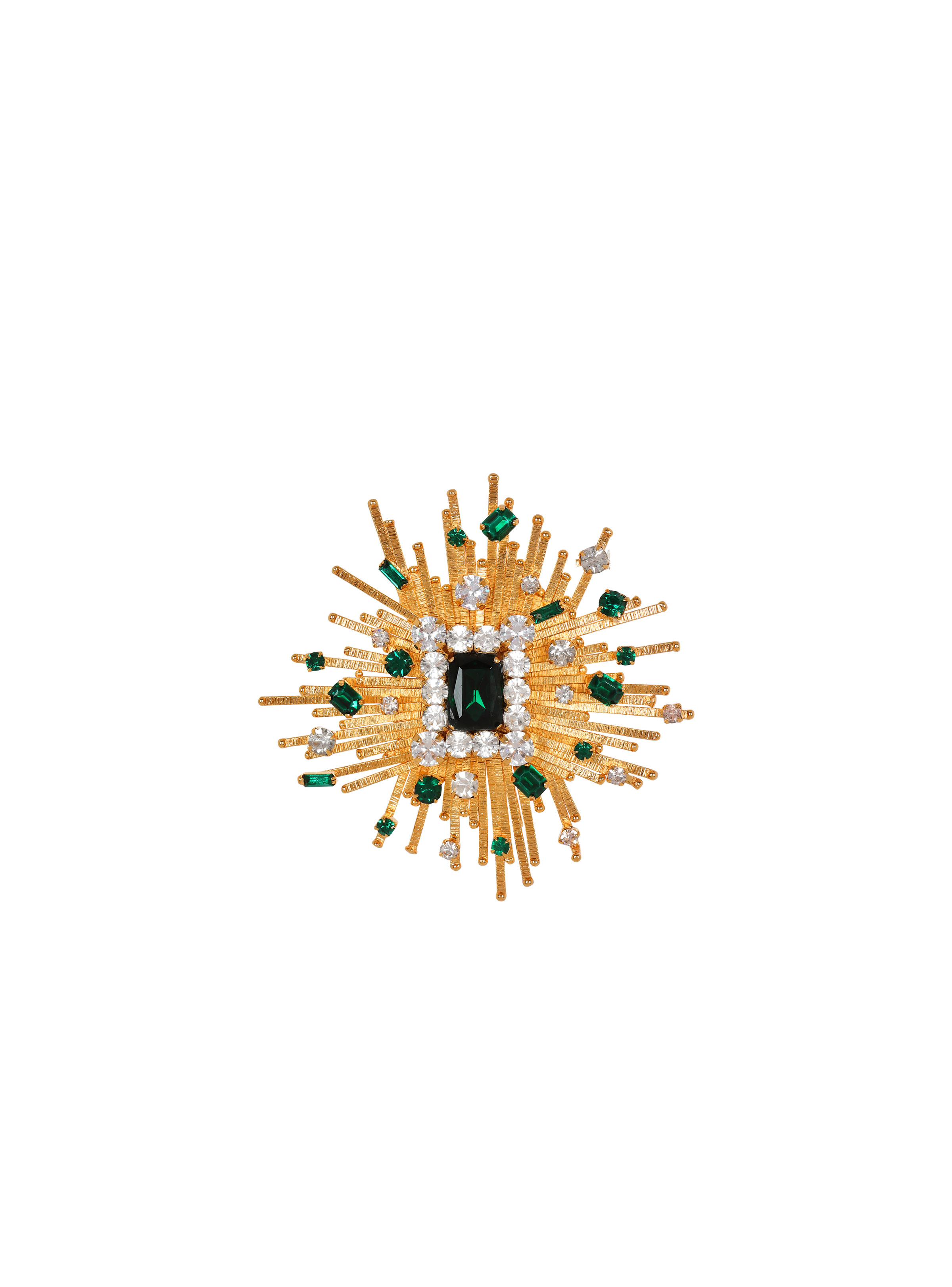 Geometric brass and crystal brooch - 1