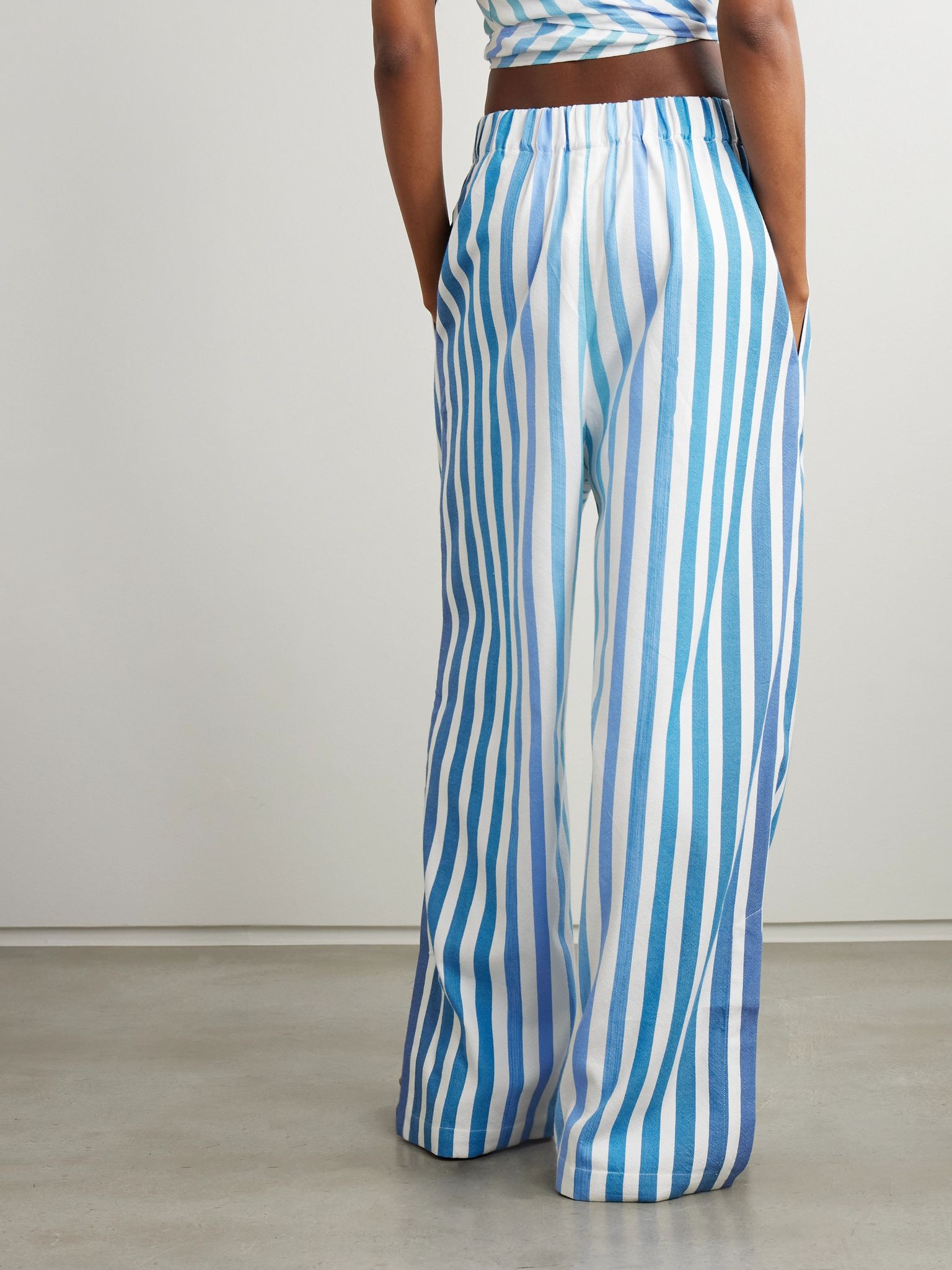 Palazzo striped cotton-blend wide-leg pants Blue - 3
